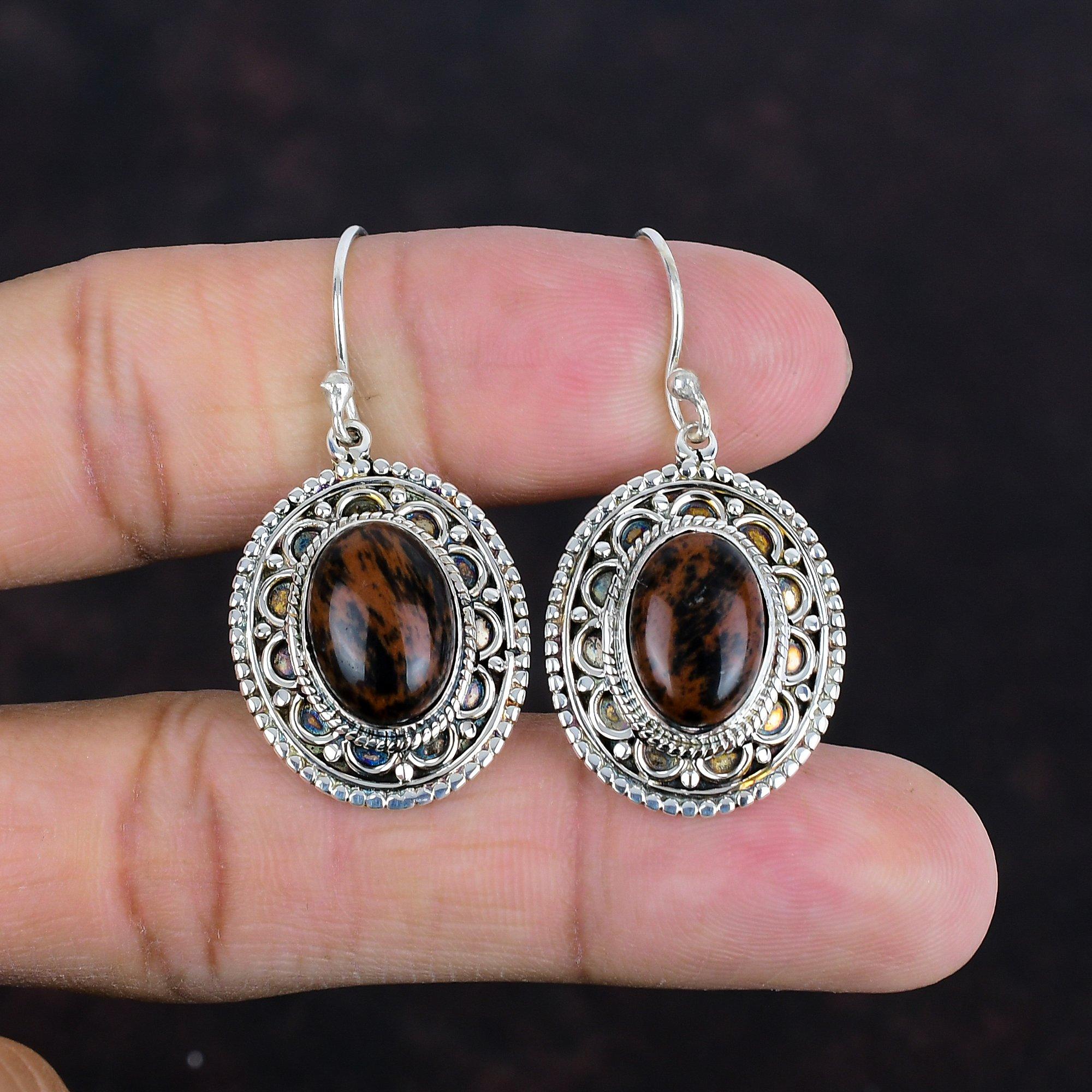 Mahogany Obsidian Earring Unique Vintage Earring Original Gemstone Handmade Earring 925 Sterling Silver Earring Dainty Jewelry Gifts For Her