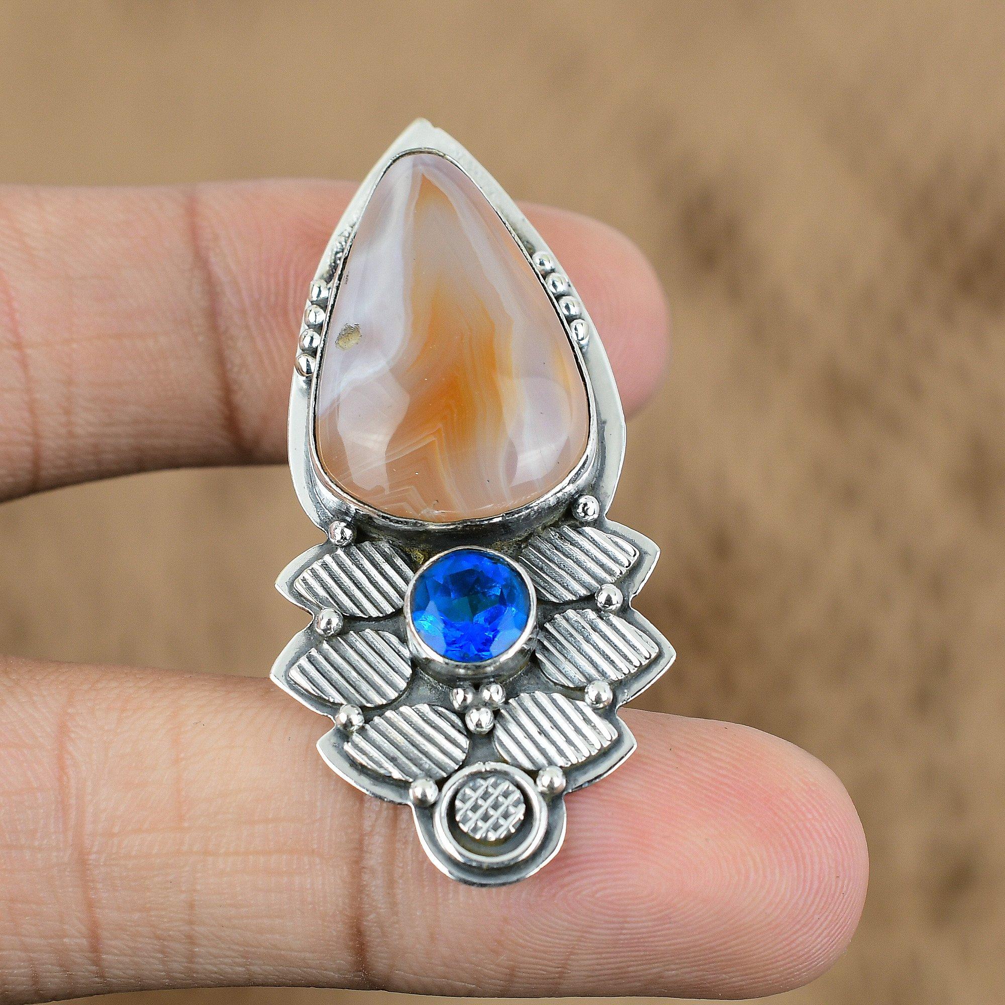 Wedding Gift For Her 925 Sterling Silver Natural Botswana Agate Gemstone Pendant