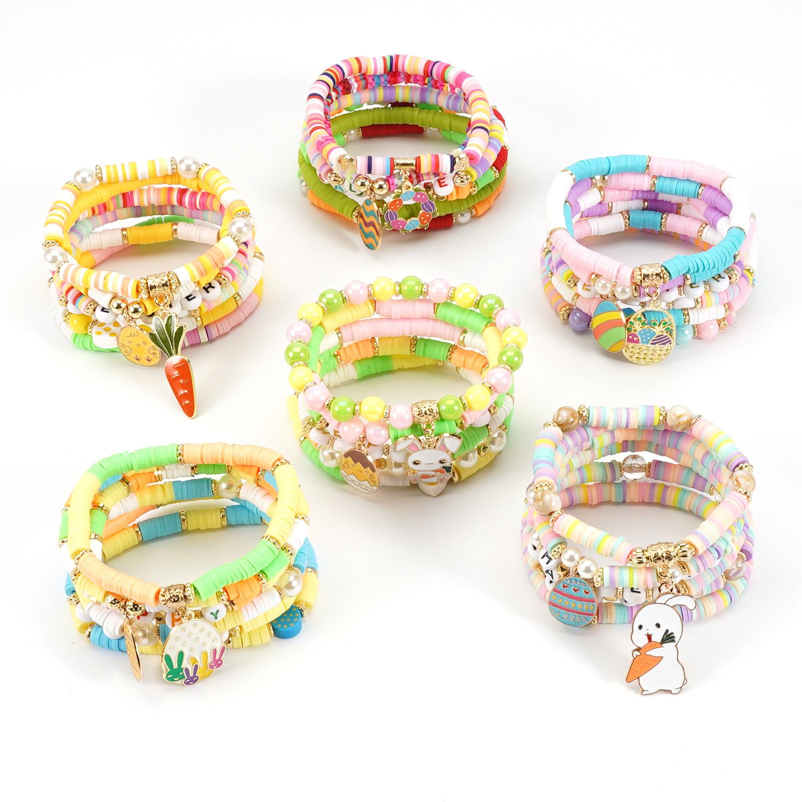 Easter Colorful Beads Bunny Pendant Bracelet Accessories for Girls