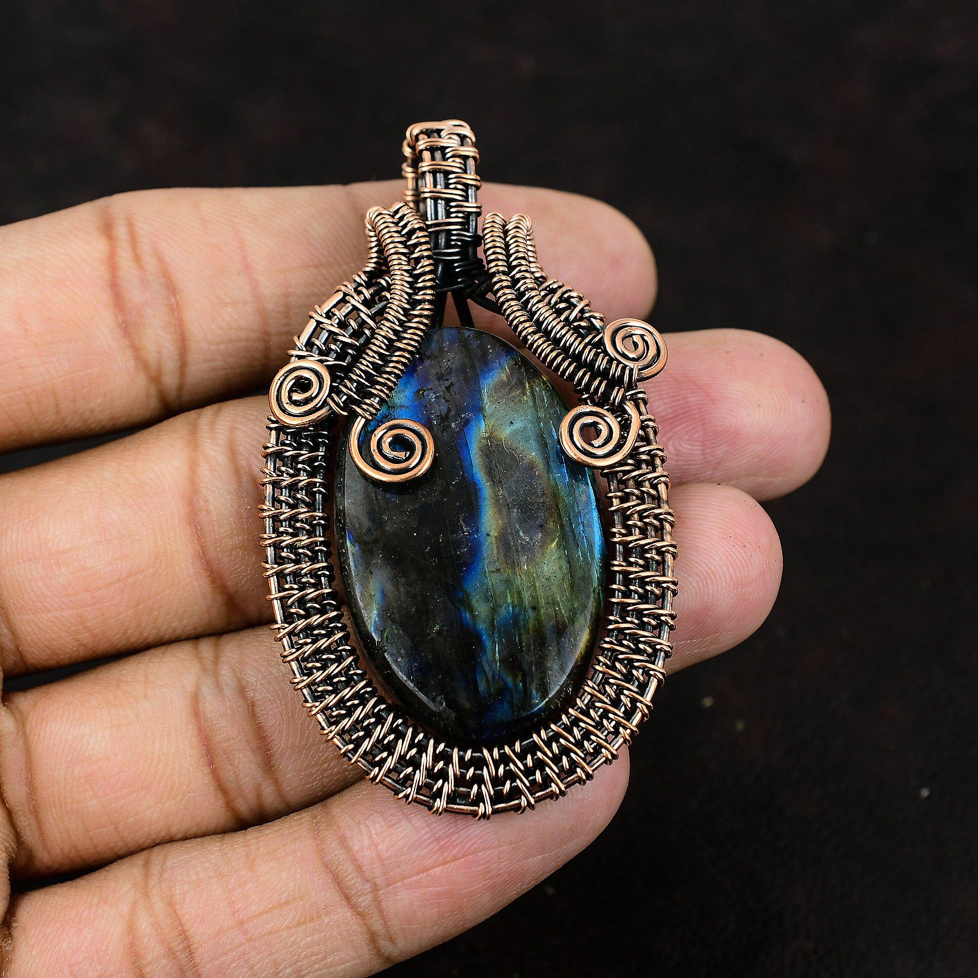 Labradorit Kupfer Anhänger Kupferdraht umwickelter Edelsteinanhänger Handgefertigter Einzigartiger Schmuck Geschenk für Sie Labradorit Kupferschmuck Hochzeitsgeschenk