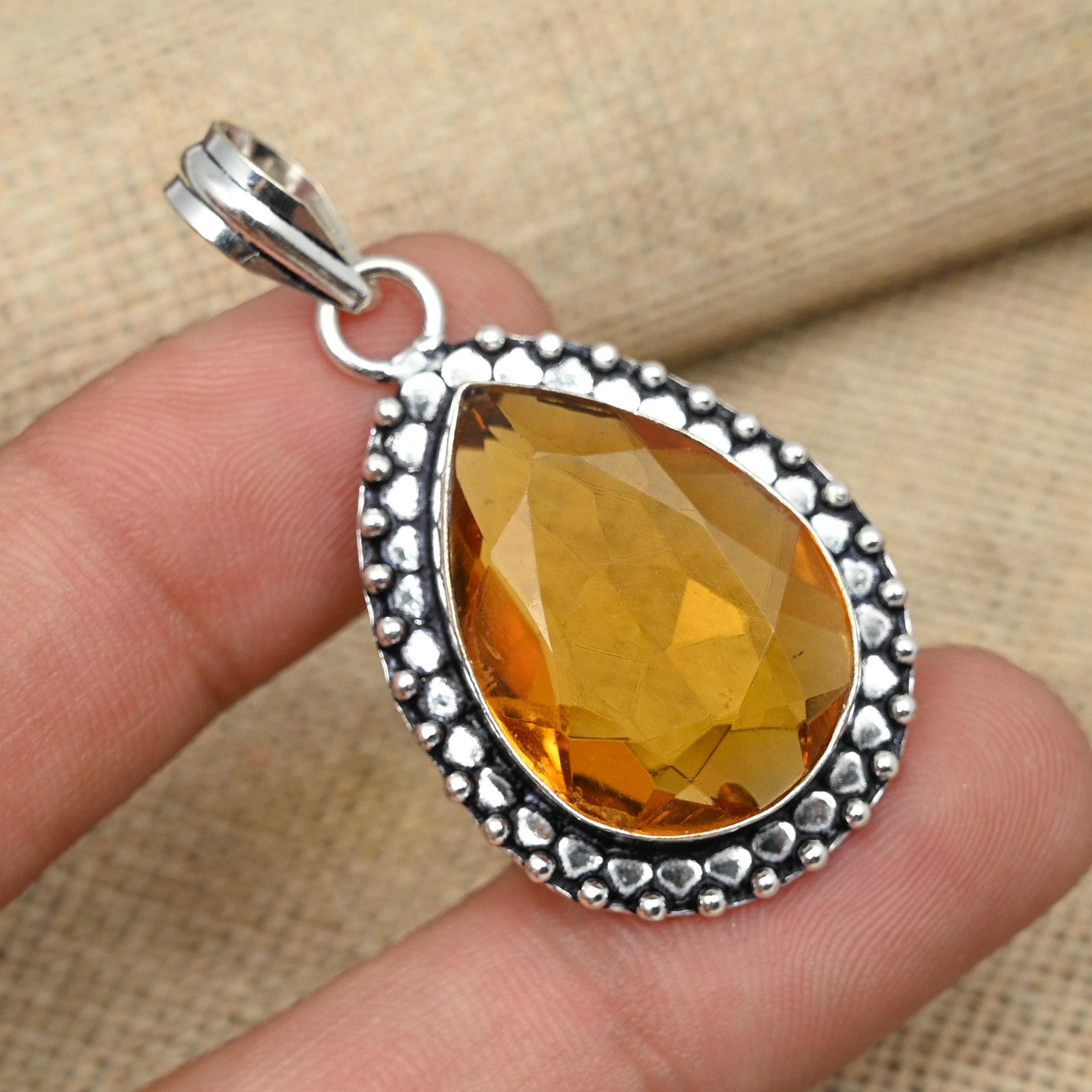 Honigtopas-Edelstein, handgefertigter Schmuck aus 925er Sterlingsilber, zierlicher Anhänger, Verlobungsgeschenk