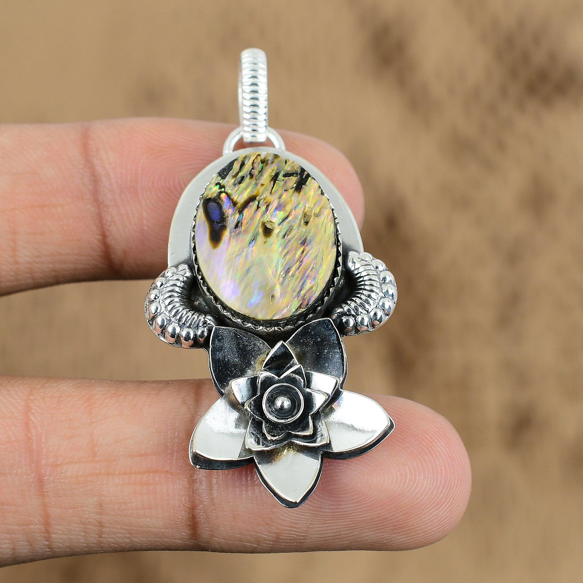 Oval Abalone Shell Stone 925 Silver Handmade New Flower Birthday Pendant Jewelry