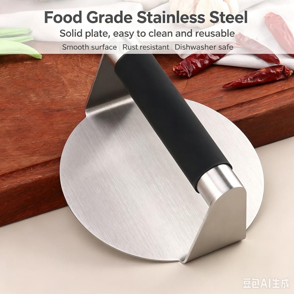 Lihe Stainless Steel Burger Press, Round Manual Meat Patty Maker, Steak & Hamburger Press Tool