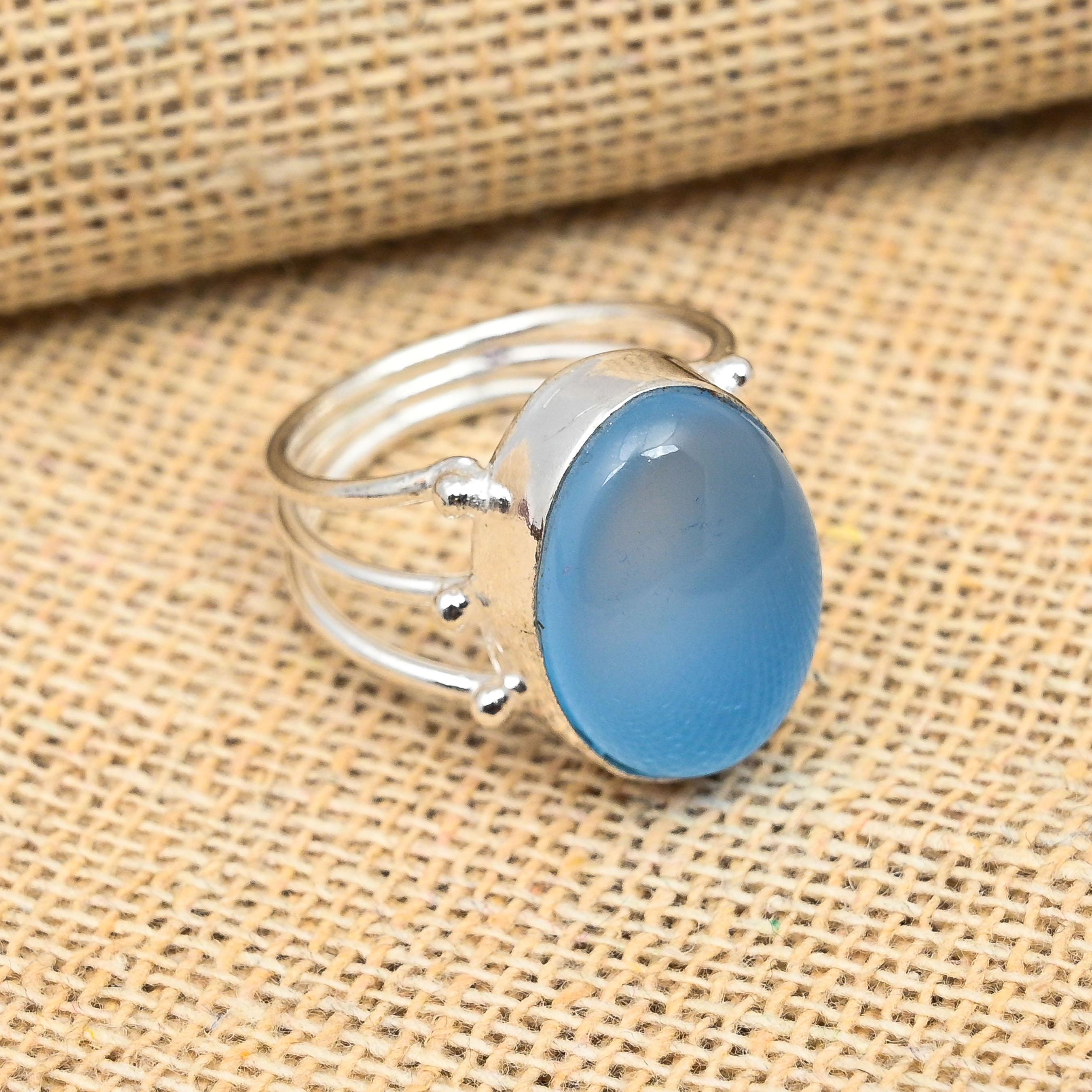 Charming Blue Chalcedony Gemstone 925 Sterling Silver Handmade Lovely Jewelry Ring