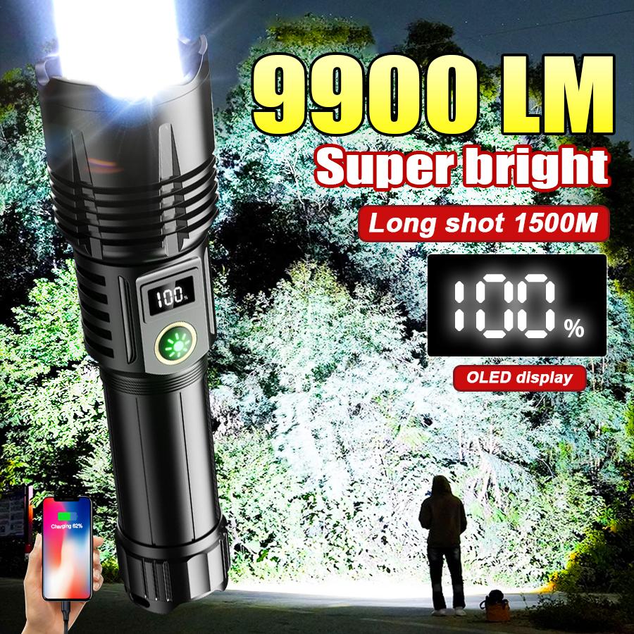9900LM ultra výkonná svítilna USB dobíjecí svítilna 80W LED silná záblesková svítilna Camping Outdoor Torch