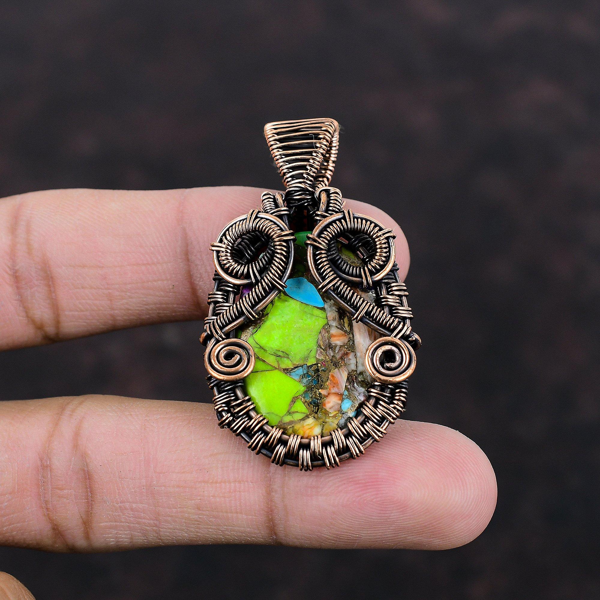 Fiesta Kingman Turquoise Pendant  Copper Wire Wrapped Pendant Multi Copper Turquoise Gemstone Jewelry Handmade Pendant Dainty Copper Jewelry