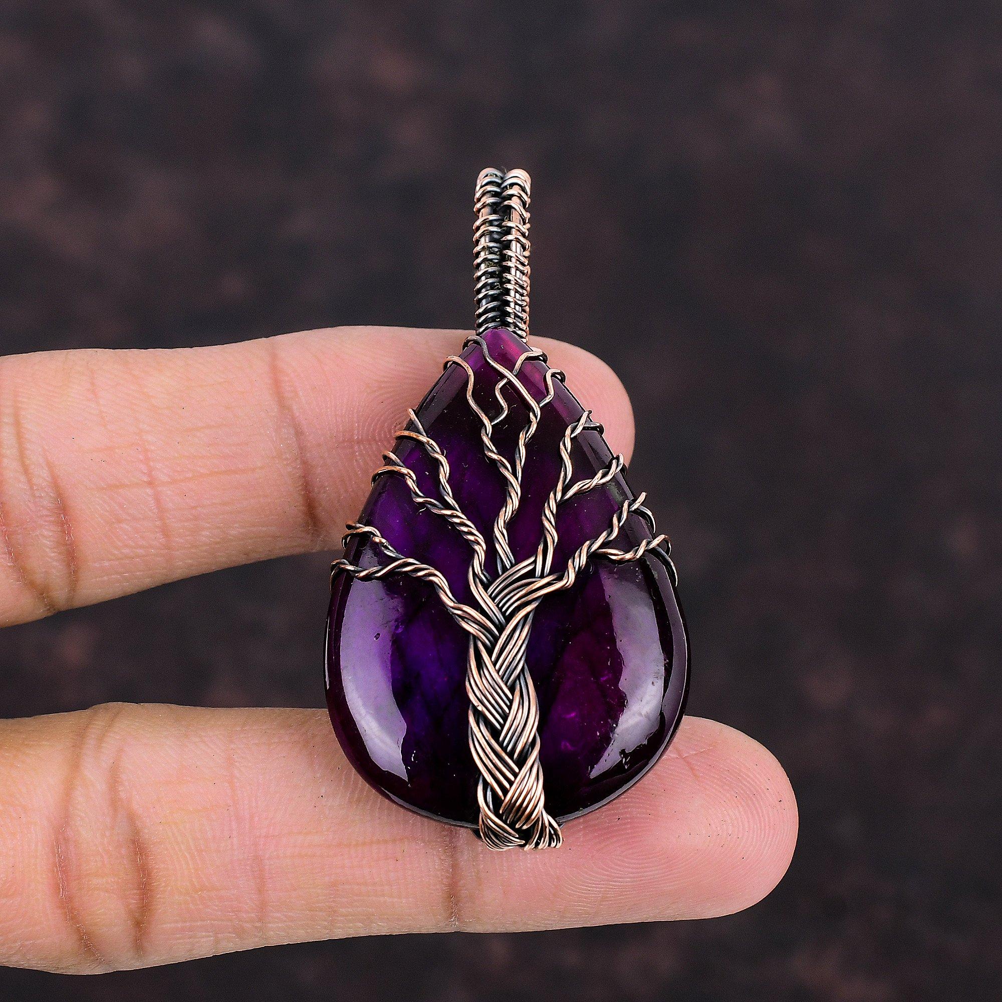 Pandantiv Arborele Vieții Labradorit Foc Violet Înfășurat în Sârmă de Cupru Pandantiv cu Piatră Prețioasă Înfășurat în Sârmă de Cupru Bijuterii Handmade Cadou Pentru Mamă