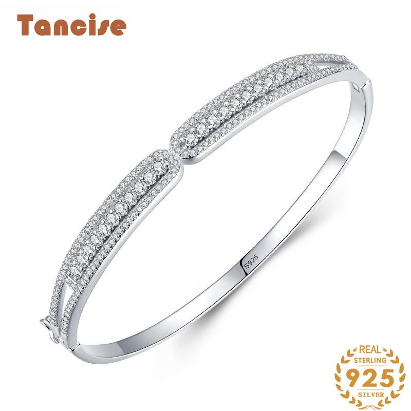 Tancise Klasický 925 sterlingový stříbrný náramek se zirkonem Šperky Geometrické korálkové řetízkové náramky Módní jemný svatební dárek pro ženy s přítelkyní