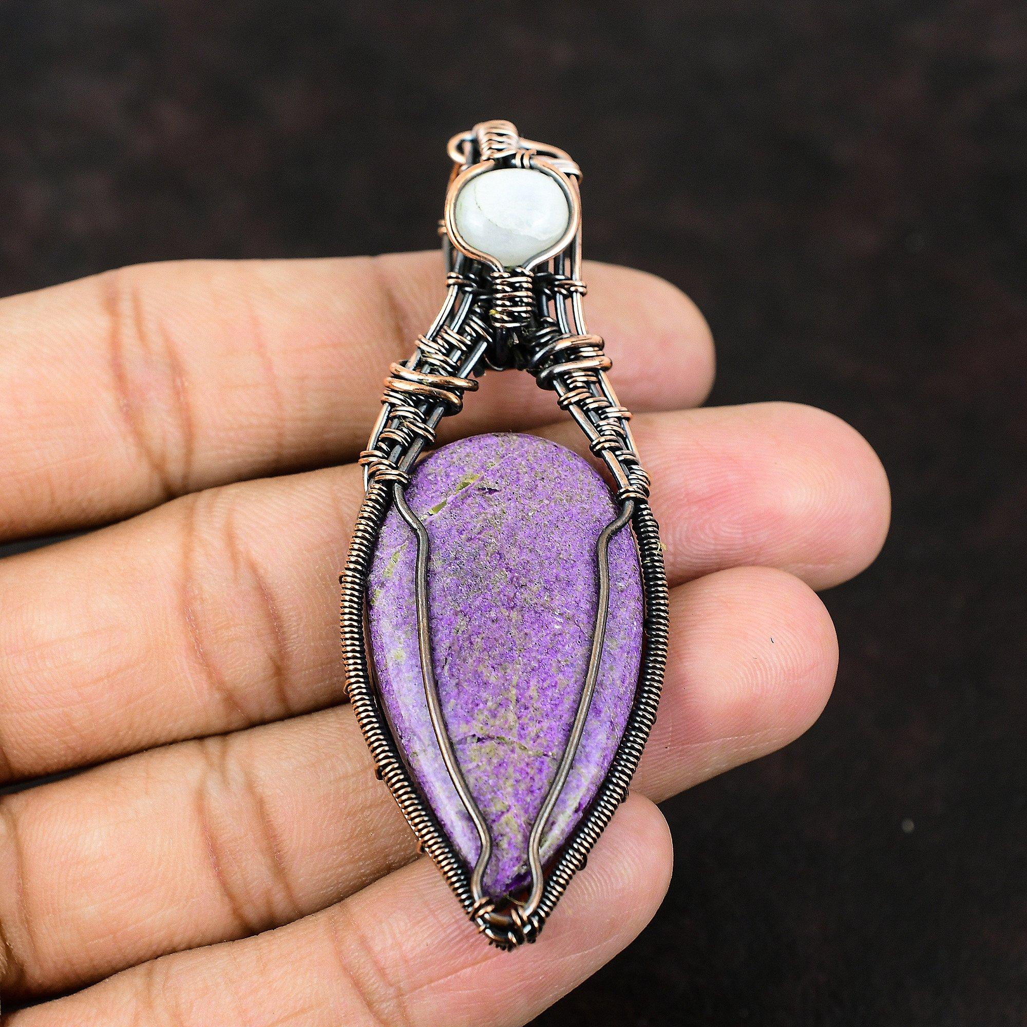 Purpurite Gemstone Pendant Copper Wire Wrapped Pendant Handmade Pendant Rainbow Moonstone Copper Jewelry Gift For Mother Purpurite Jewelry