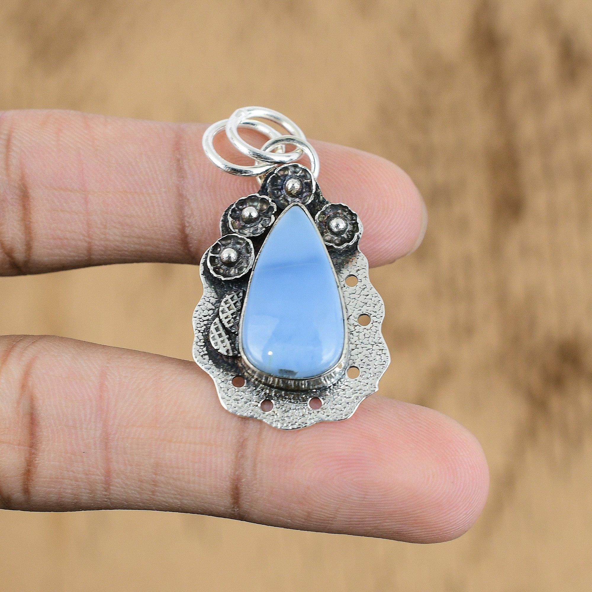 Mothers Day Sale Natural Owyhee Blue Opal Wife Handcrafted Pendant 925 Silver