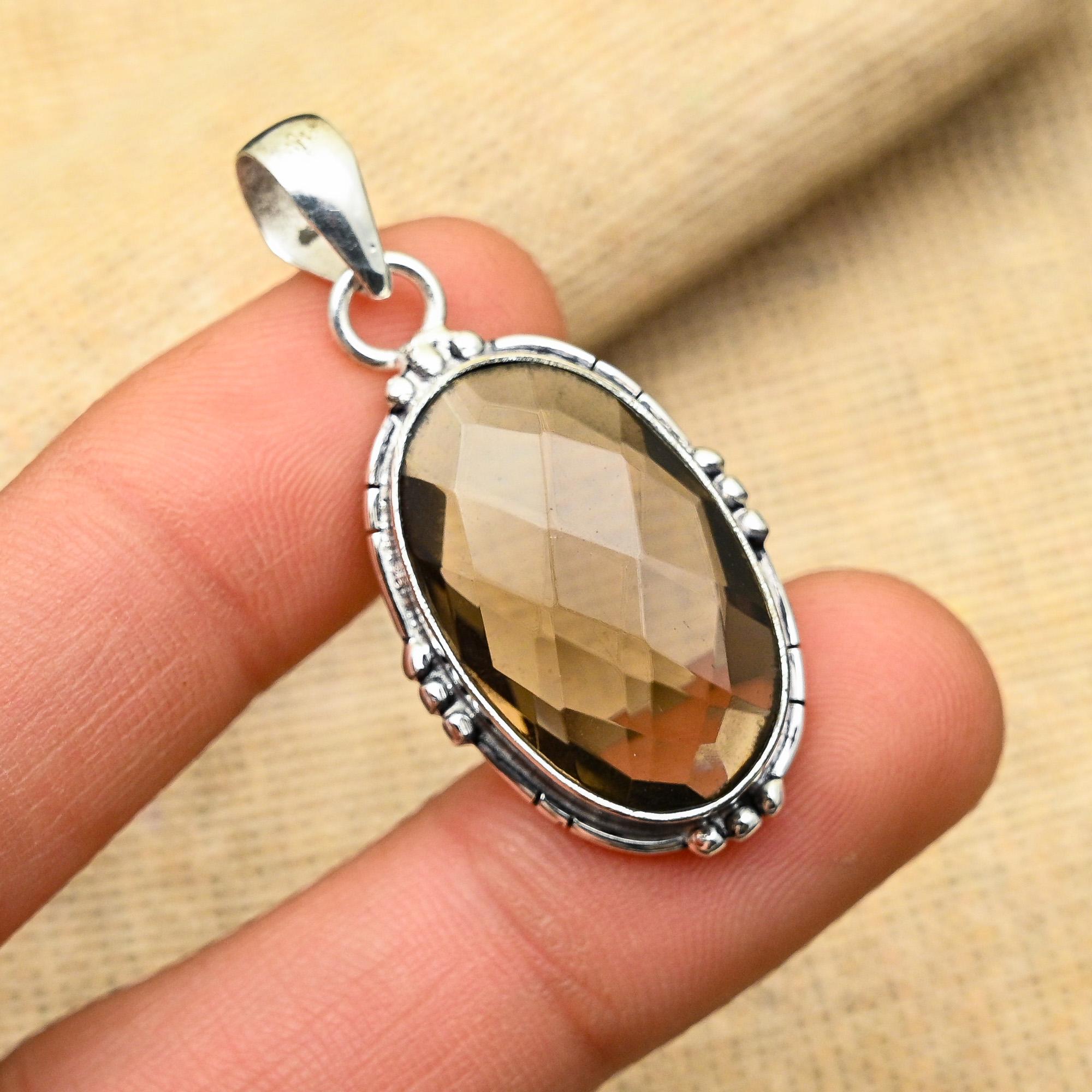 Smoky Topaz Gemstone Handmade 925 Solid Sterling Silver Jewelry Pendant For Wedding Gift