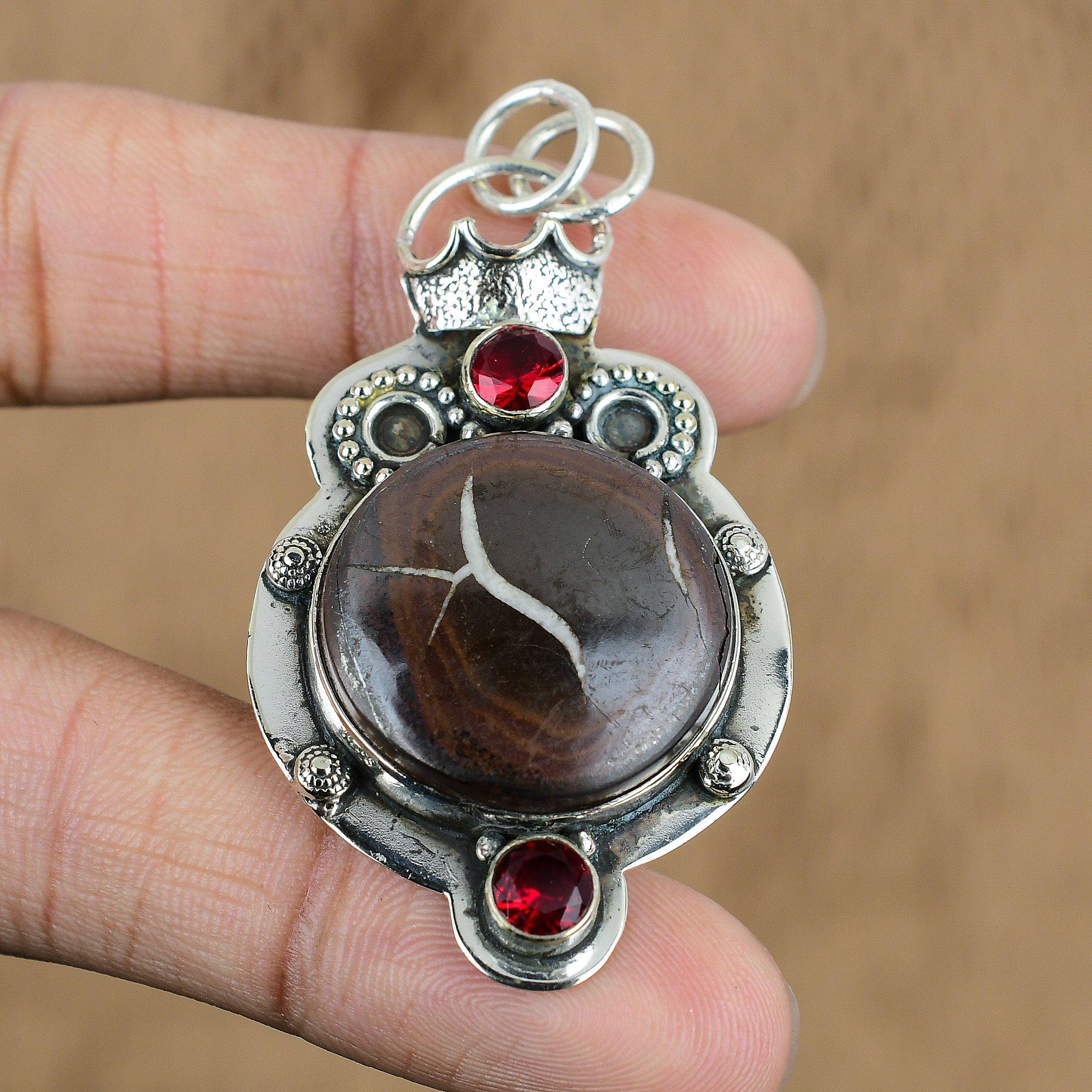 Anniversary Gift For Her Natural Moroccan Mud Crack Fossil Pendant 925 Silver
