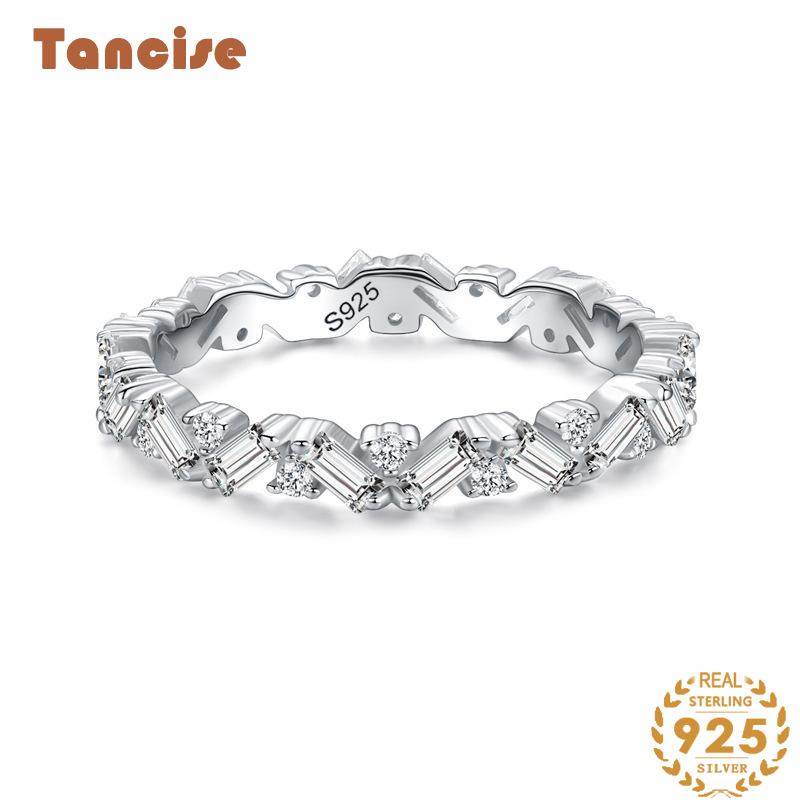 Tancise Classic 925 Sterling Silver  Zircon Ring Ladies Jewelry Wedding Promise Party Gift