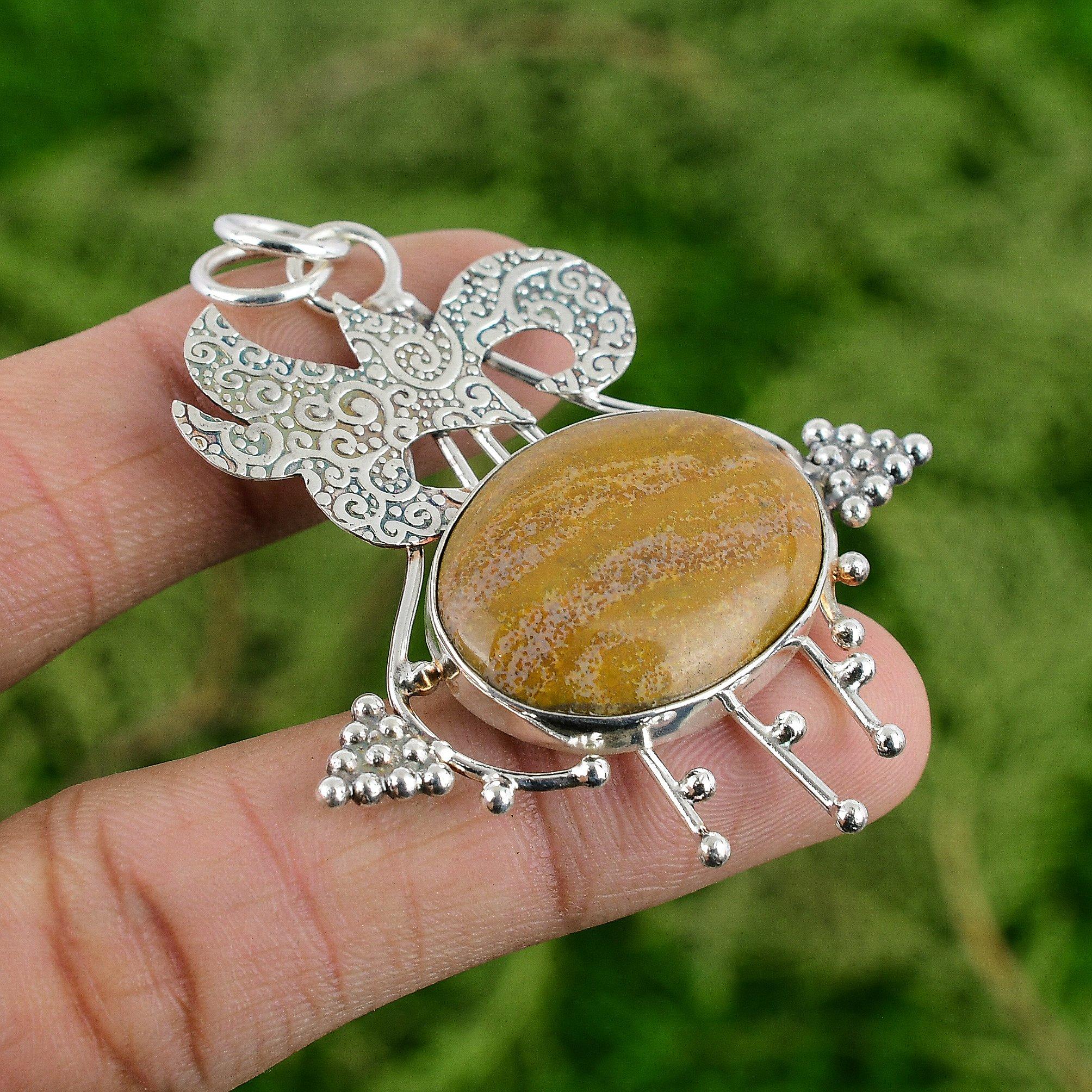 Daughters Day Sale Ocean Jasper Gemstone 925 Silver Birthday New Pendant Jewelry