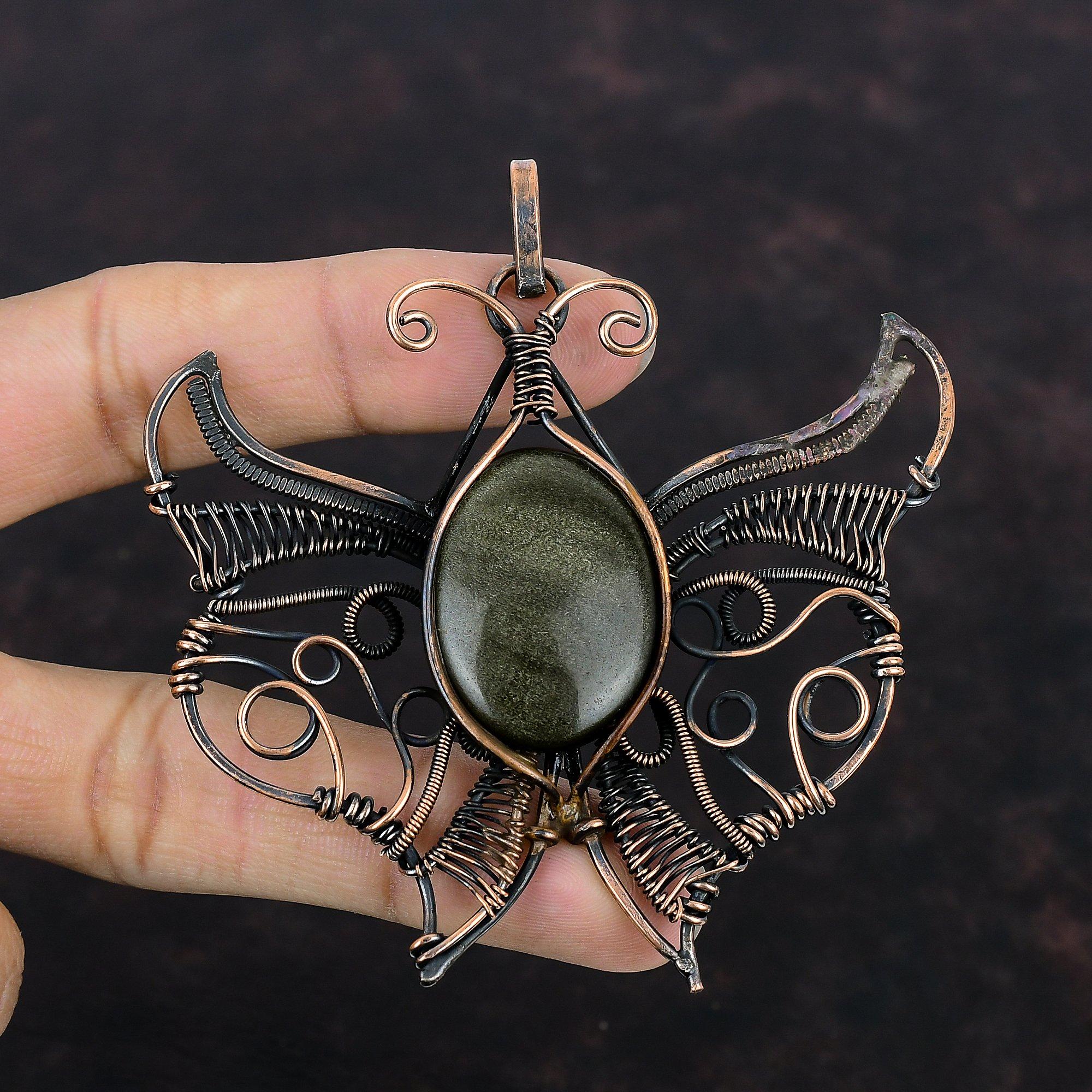 Silberner Obsidian Anhänger Kupferdraht gewickelt Anhänger Natürlicher Edelstein Anhänger Schmetterling Kupfer Schmuck Handgemacht Anhänger Geschenk für Mutter