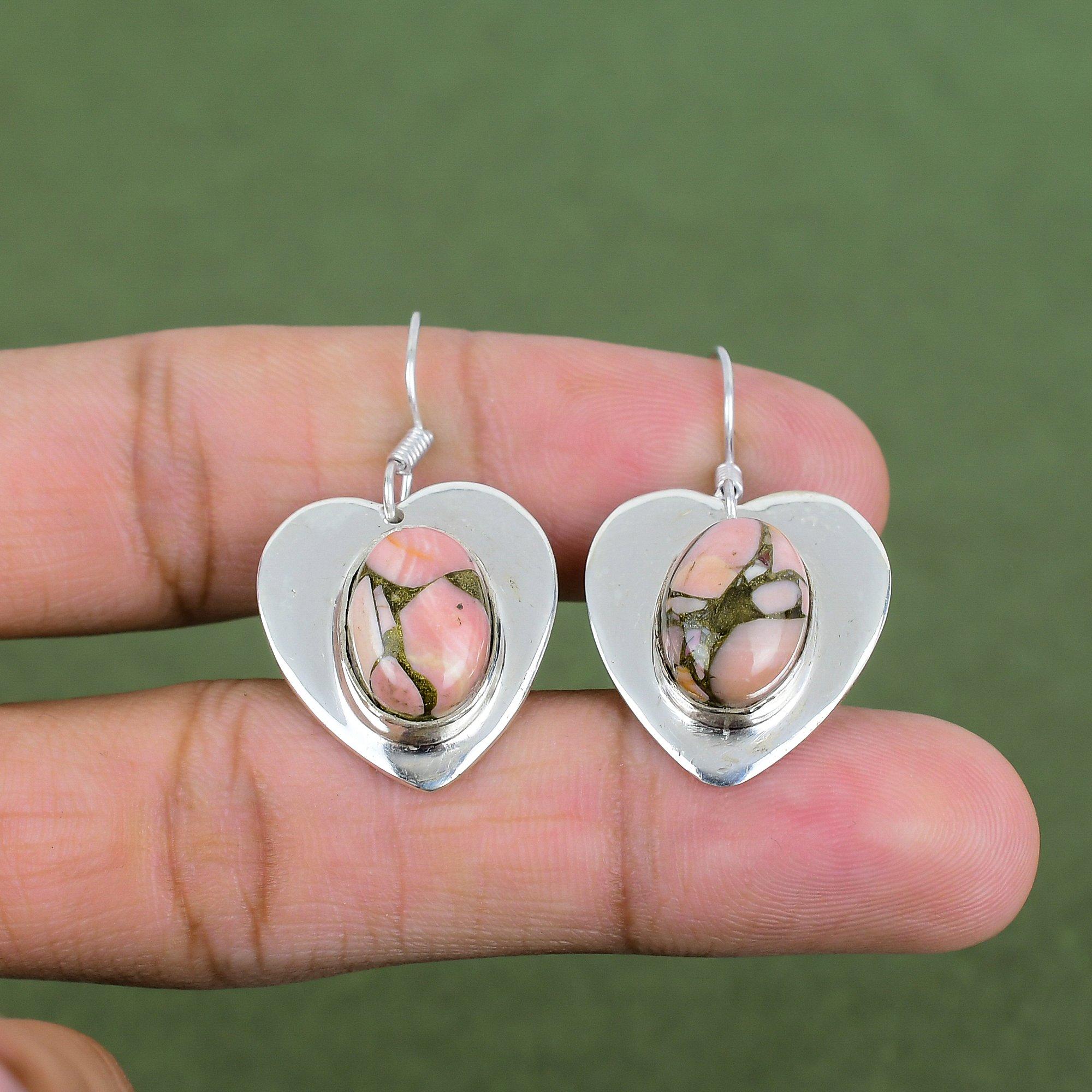Copper Pink Opal Earring 925 Sterling Silver Earring Handmade Jewelry Original Gemstone Earrings Silver Jewelry Gifts For Mom Unique Earring