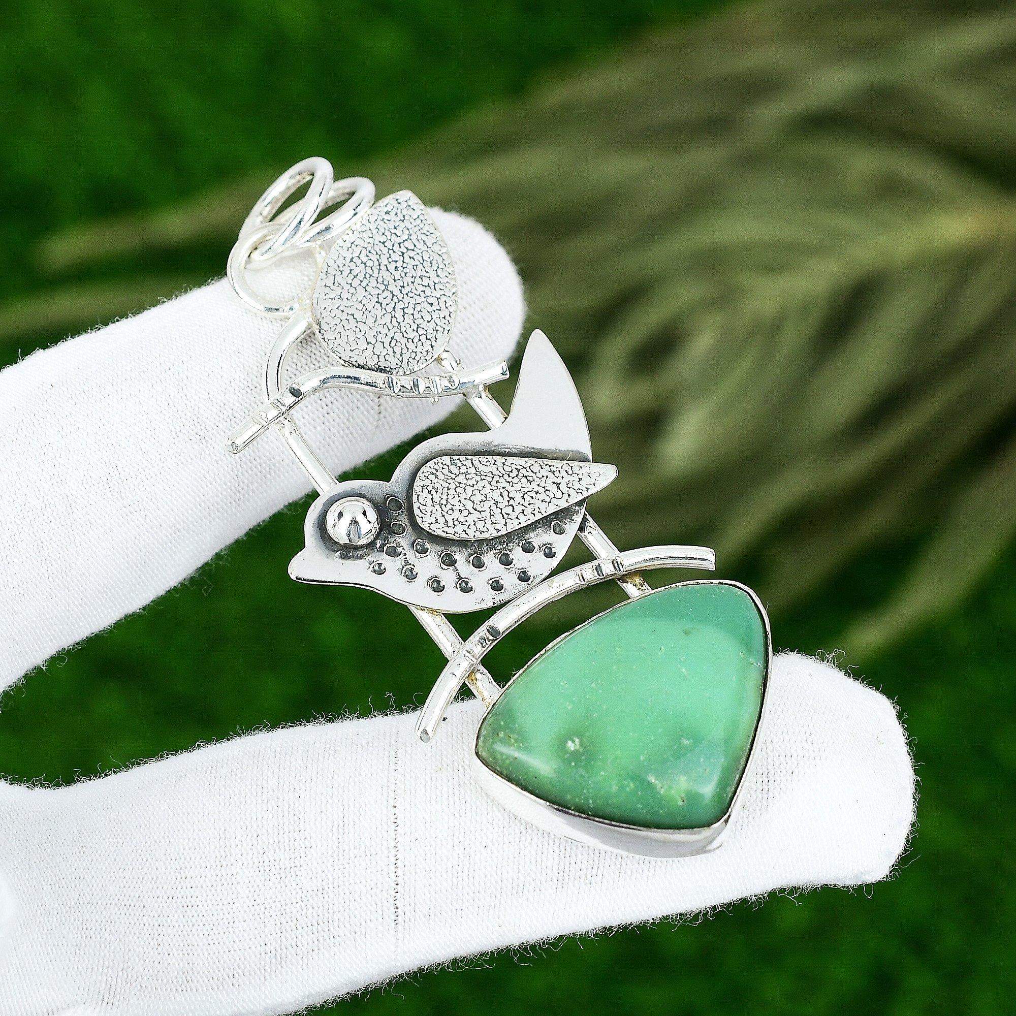 Bijoux en Pierre Précieuse Chrysoprase Naturelle Pendentif en Argent Sterling 925 Pour Filles