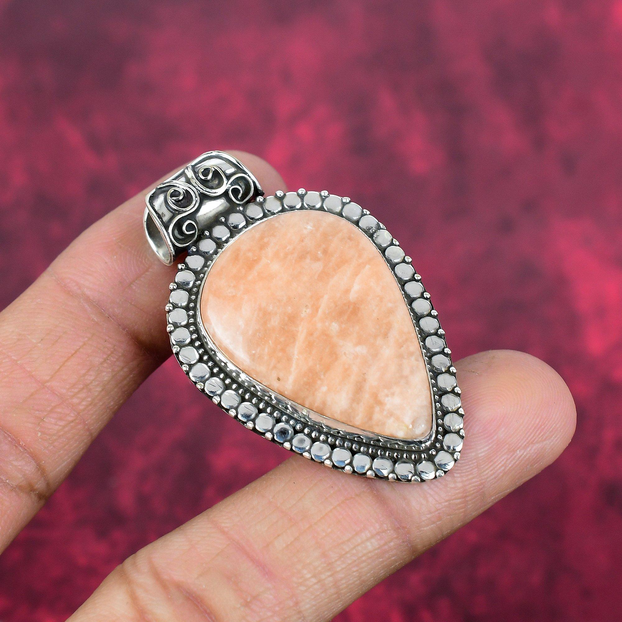 Orange Aventurine 925 Solid Sterling Silver Pendant, Handmade Gemstone Pendant , Gift For Mom Antique Jewelry