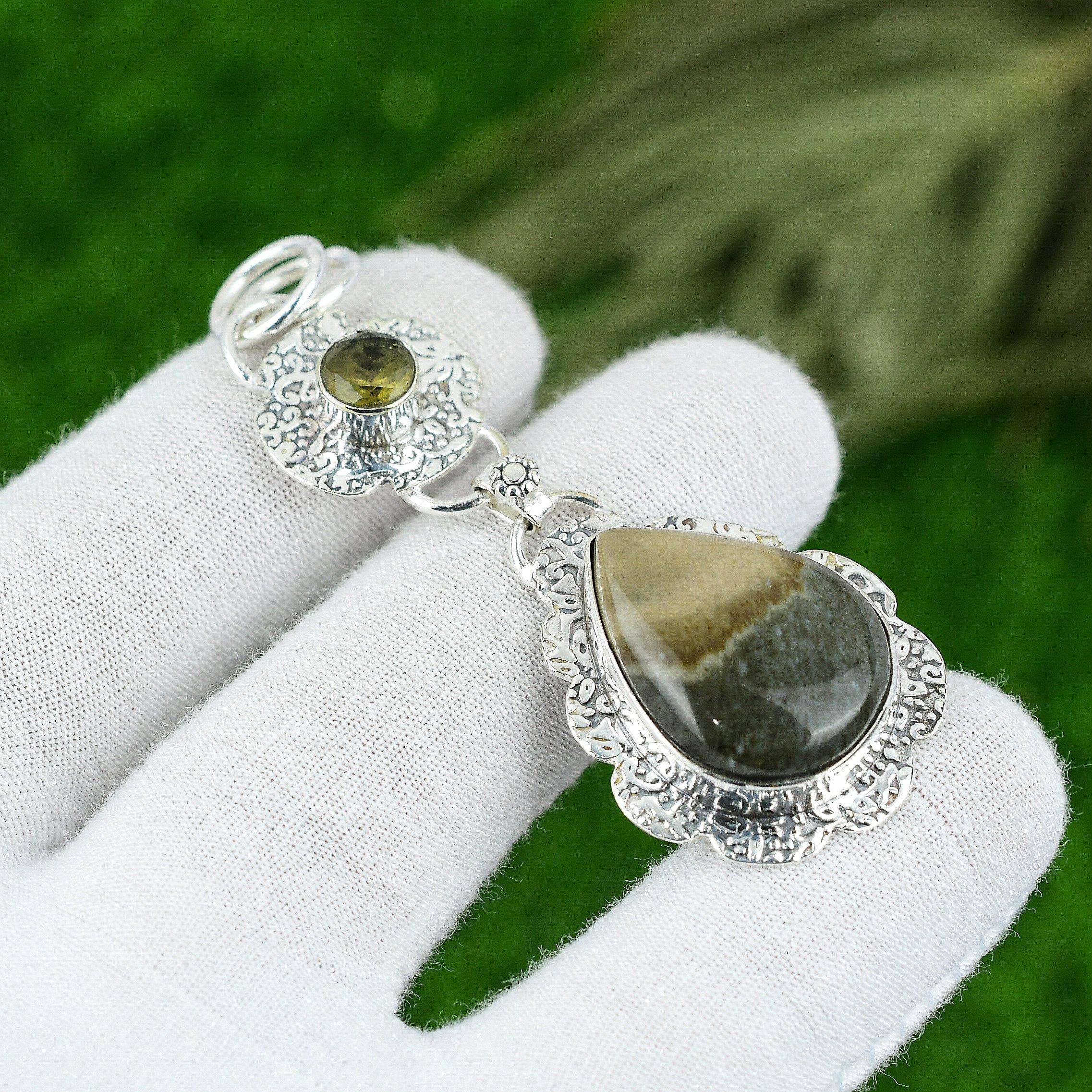 Gift For Her 925 Sterling Silver Natural Polychrome Jasper Gemstone Pendant