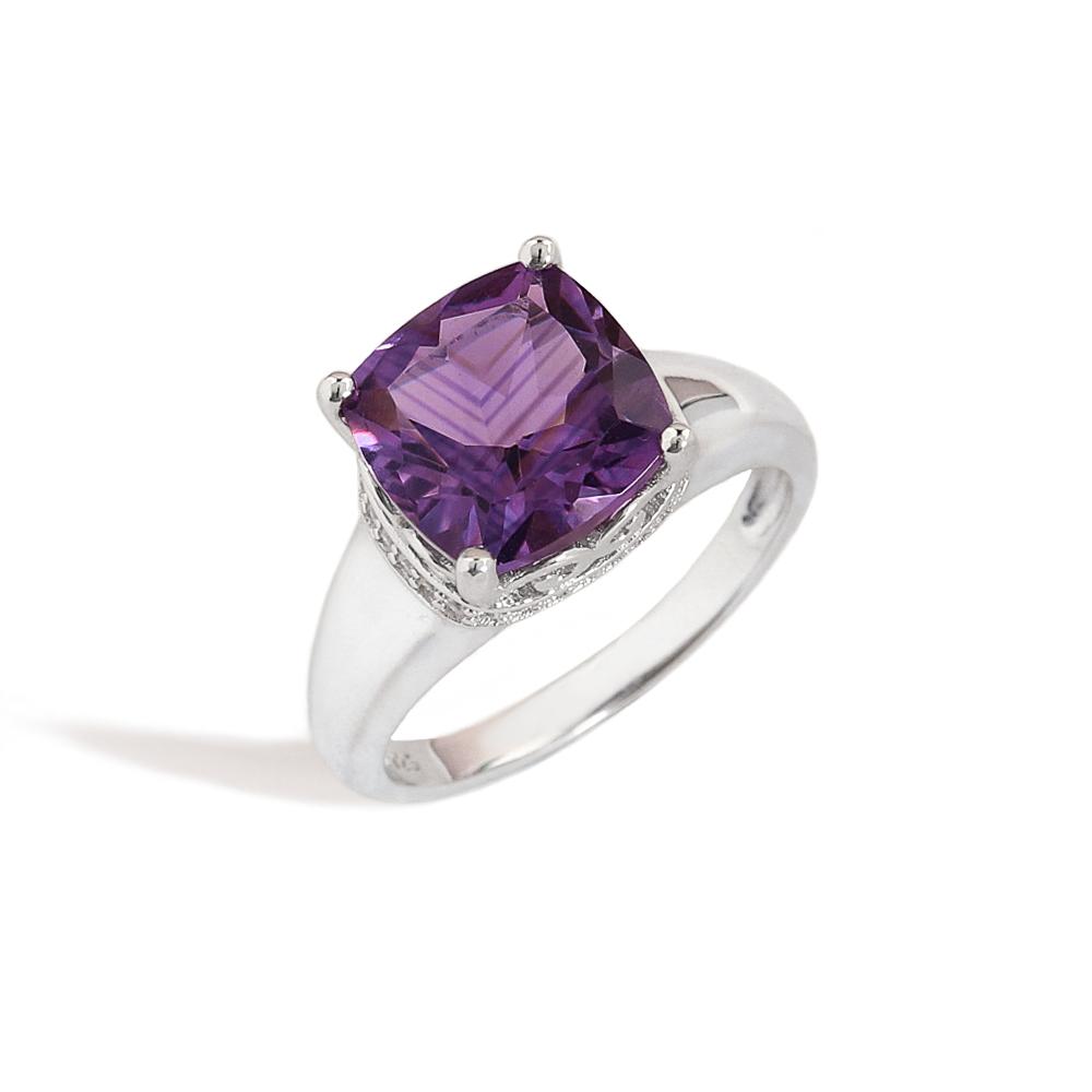 Classic Design 925 Sterling Silver Women's Ring Natural Cushion 10.0mm Brazil Amethyst Fine Jewelry for Festival Birthday Gifts