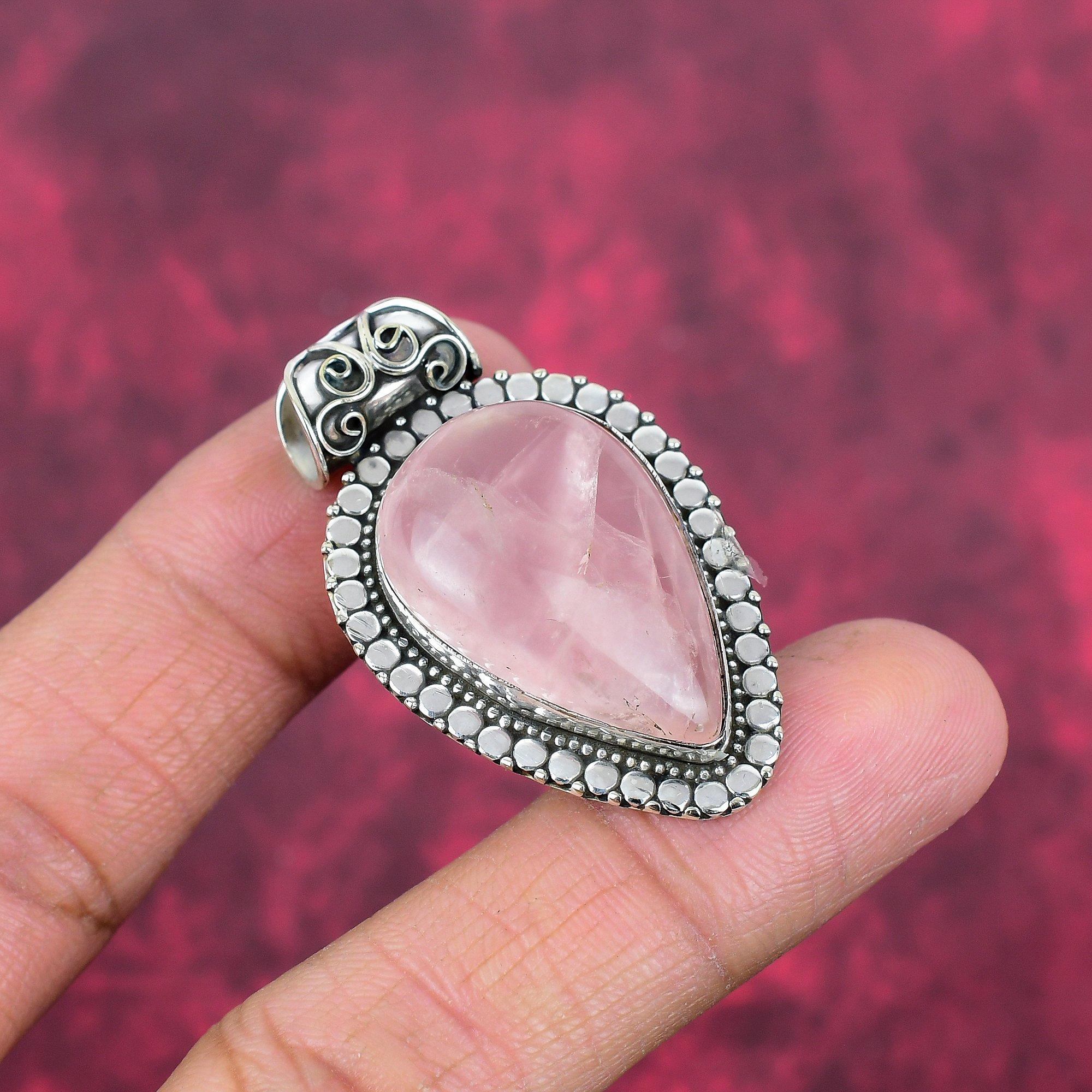 Rose Quartz Jewelry, 925 Solid Sterling Silver Pendant Handmade Gemstone Jewelry, Gifts For Wife Brand New Pendant