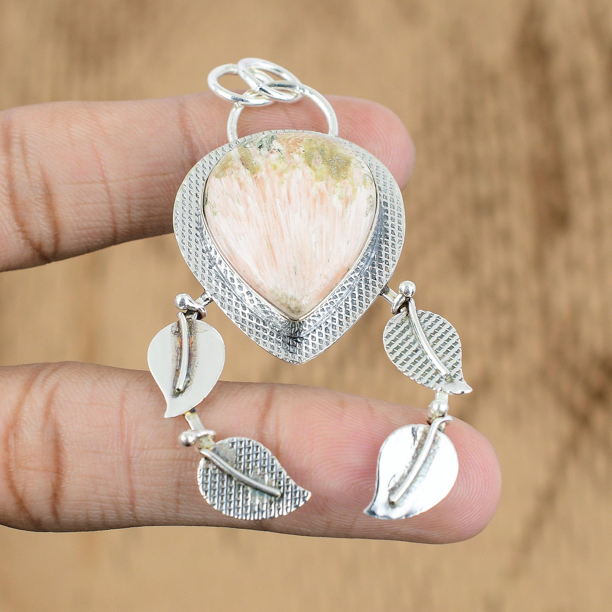 Natural Scolecite Gemstone Indian Jewelry 925 Sterling Silver Pendant For Girls