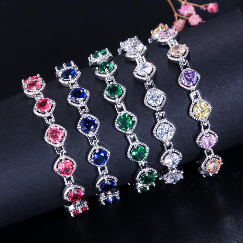 CMM Sparkling Purple Red Cubic Zirconia Round Tennis Bracelets for Women Fashion Jewelry