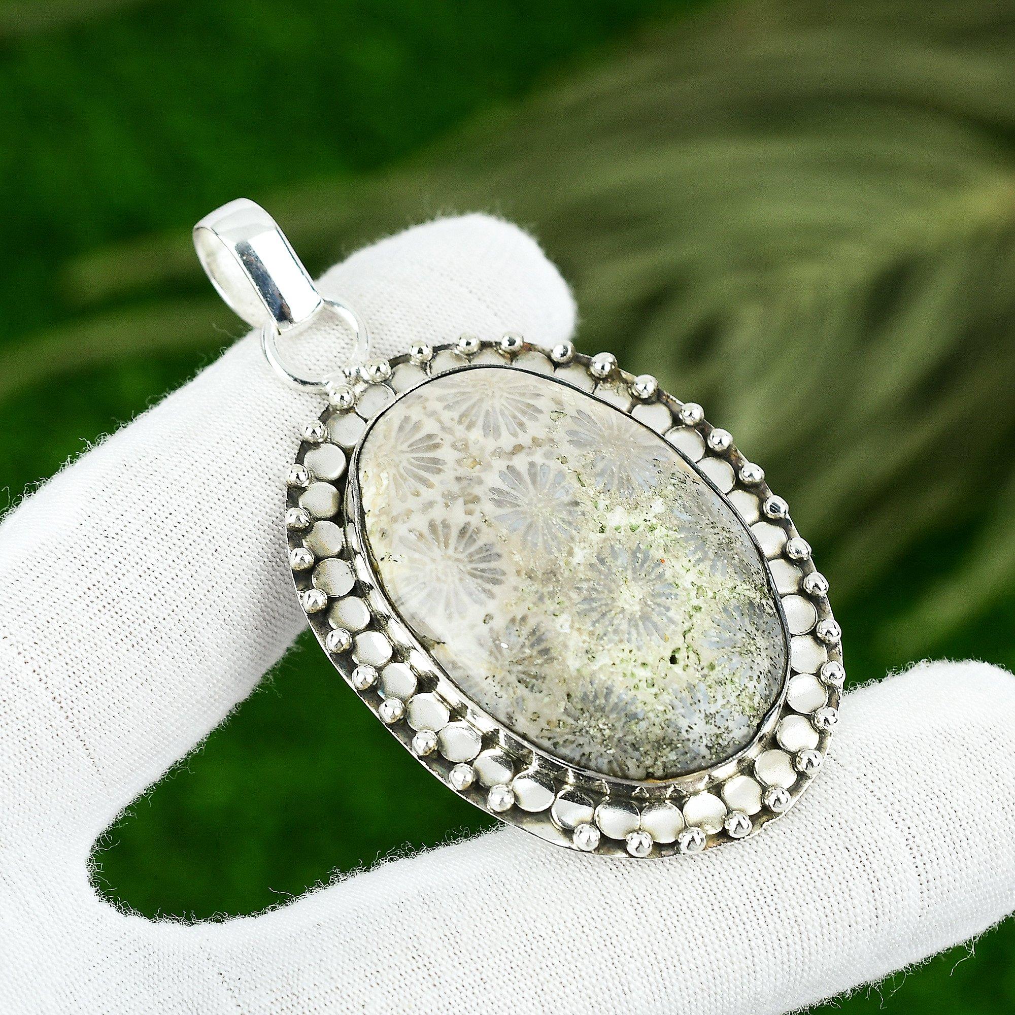 Natūralaus fosilizuoto koralų brangakmenio pakabukas 925 prabos sidabro papuošalas moterims