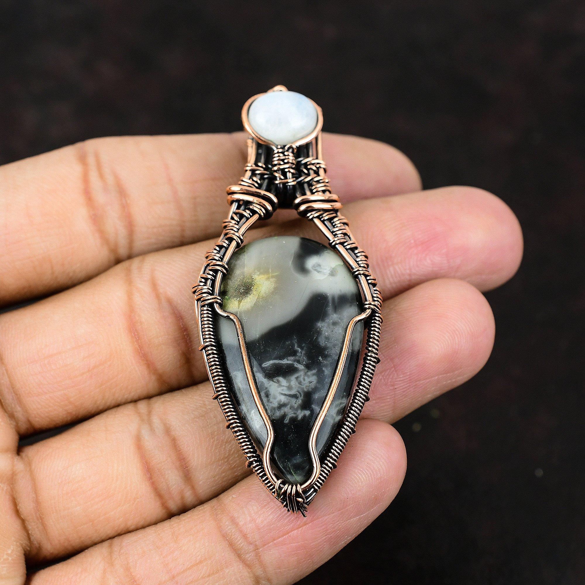 Picasso Jasper Copper Wire Wrapped Pendant Gemstone Copper Pendant Handmade Pendant Rainbow Moonstone Jewelry Gift For Mother Gift For Her