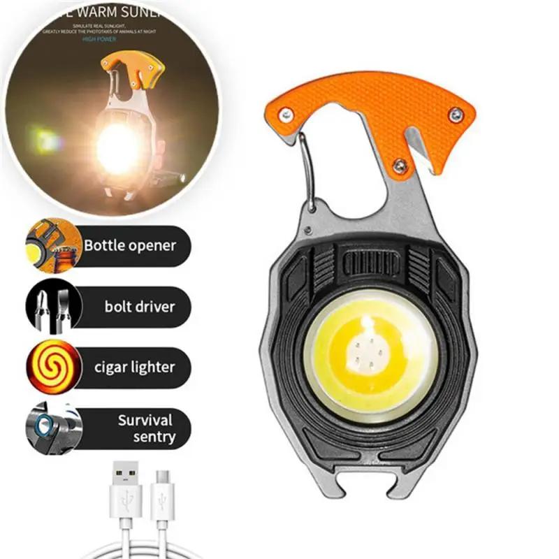Mini COB Keychain Flashlight USB Rechargeable Portable LED Work Light with Magnetic Base for Camping Fishing Outdoor Emergency