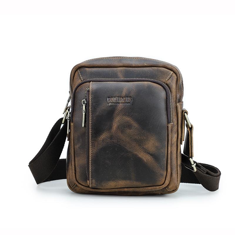 CONTACT'S Genuine Leather Vintage Shoulder Bags for Men  Crossbody Bag Large Capacity Male Bags