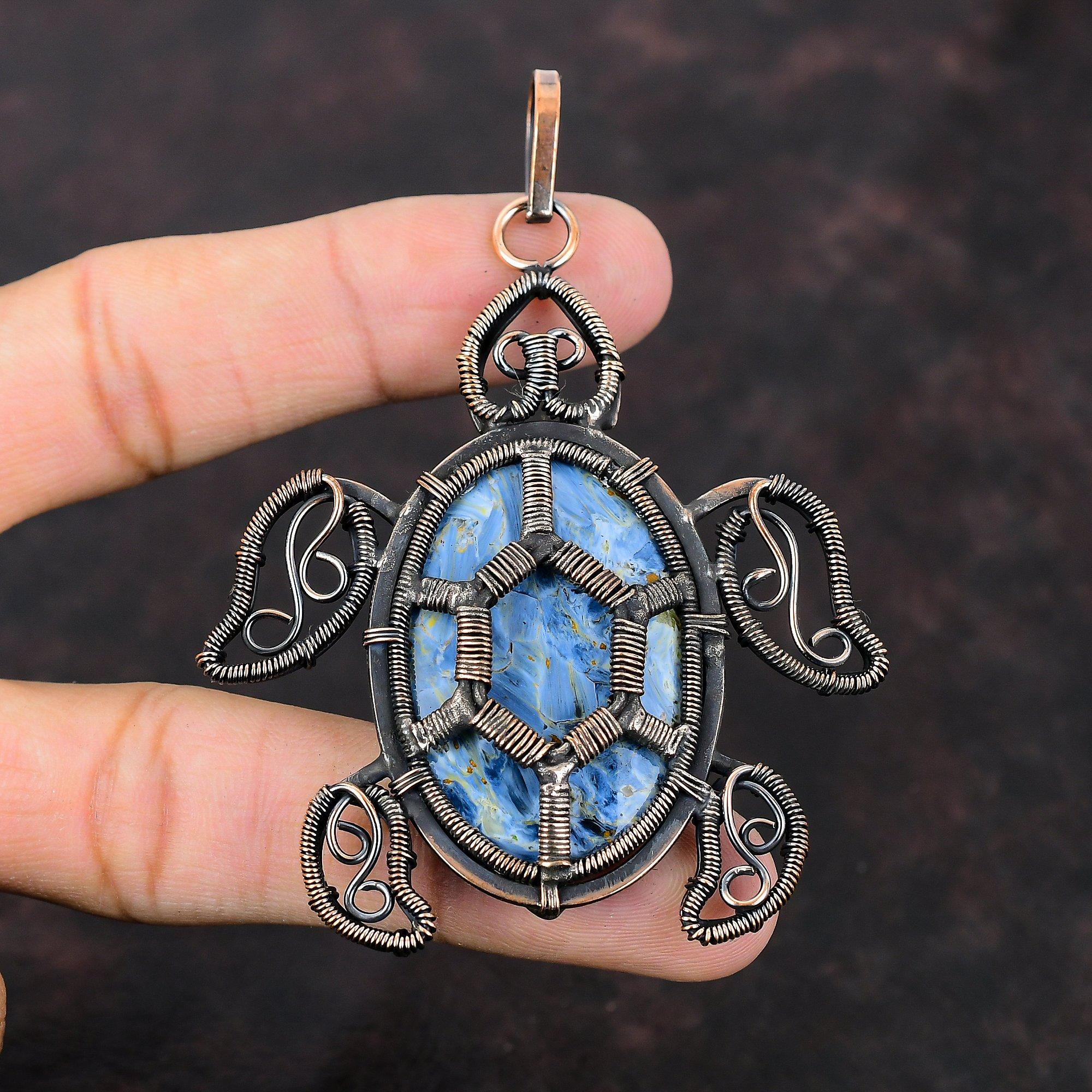 Pendentif Pietersite Pendentif en fil de cuivre enroulé Bijoux faits à la main Pendentif en pierre précieuse Bijoux enveloppés de fil de cuivre Pendentif tortue Cadeau pour femme