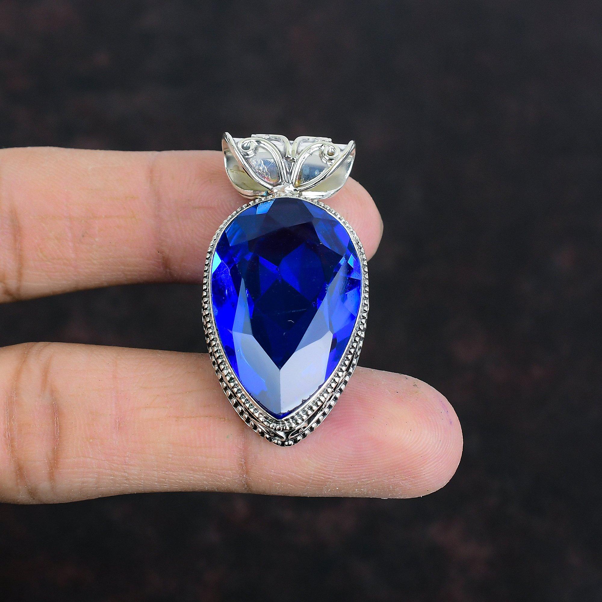 Faceted Tanzanite Quartz Pendant Vintage Gemstone Pendant 925 Sterling Silver Pendant Tanzanite Quartz Jewelry Handmade Pendant Gift For Mom