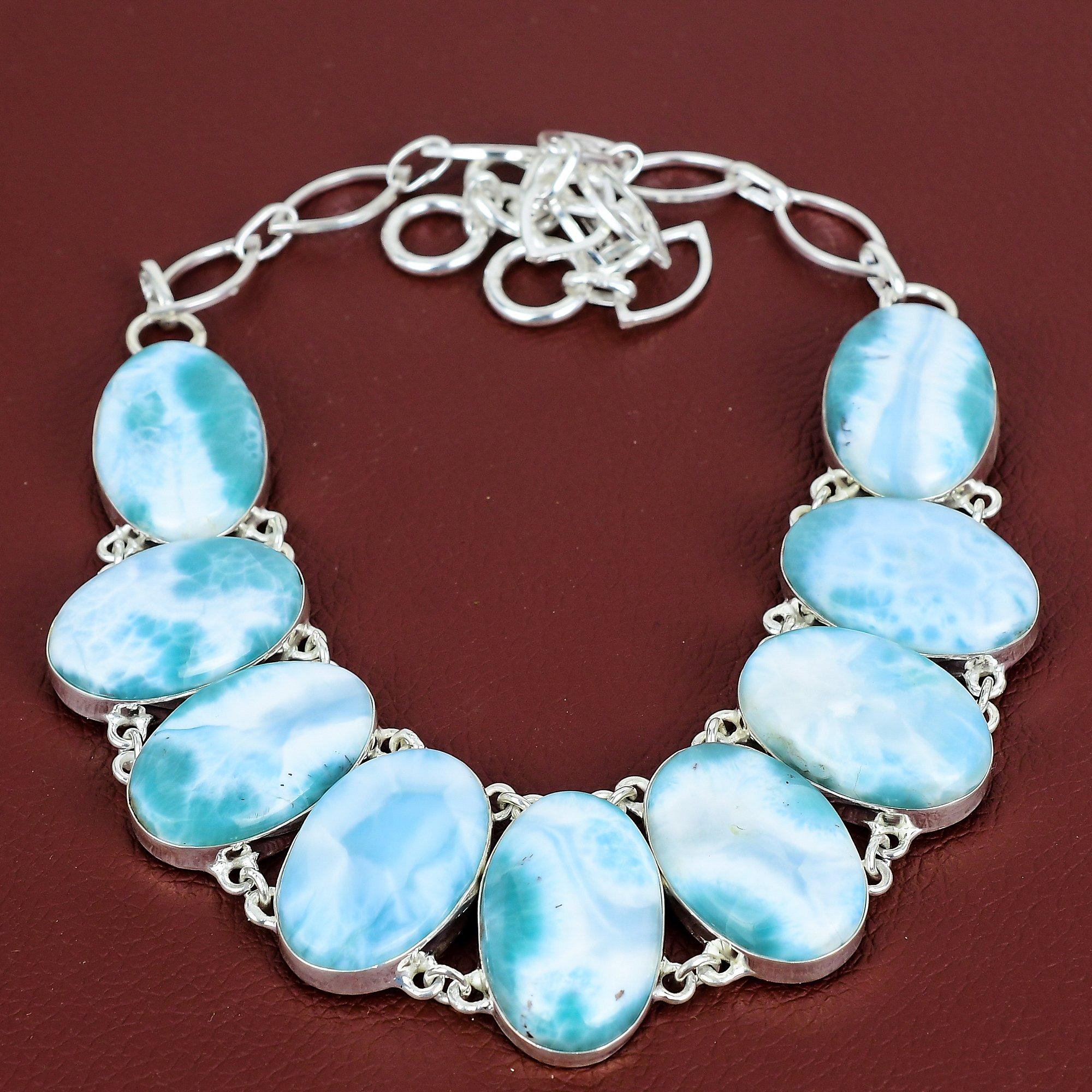 Larimar necklace natural gemstone necklace 925 sterling silver necklace adjustable chain necklace handmade designer jewelry gifts for friend