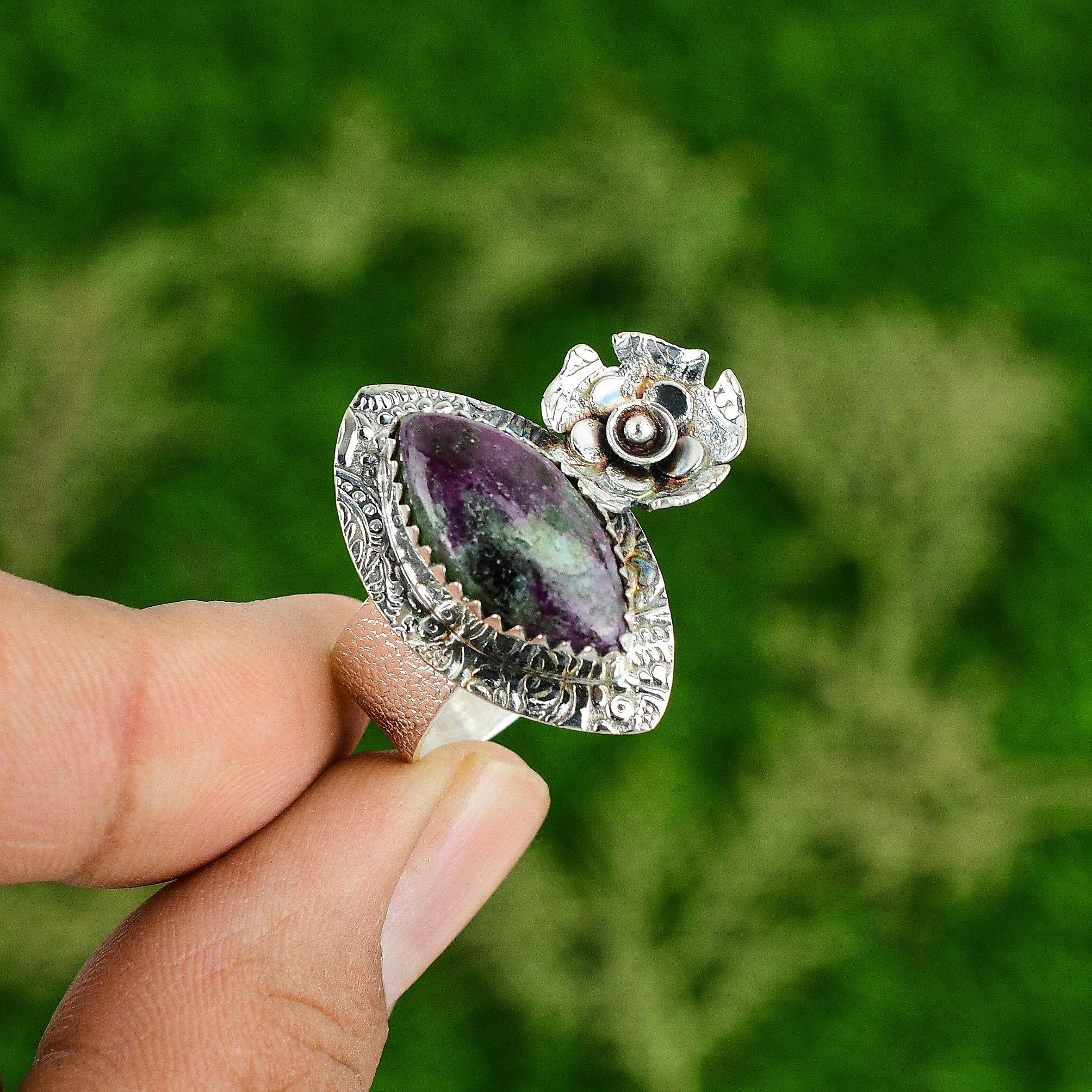 Natural Ruby Zoisite Gemstone Statement Flower Ring Size 7 925 Sterling Silver