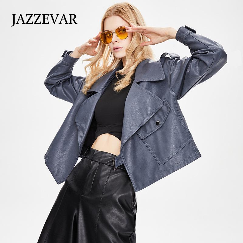 Damen Herbst Kurze Jacke PU Leder Motorradjacke Lose Freizeitjacke