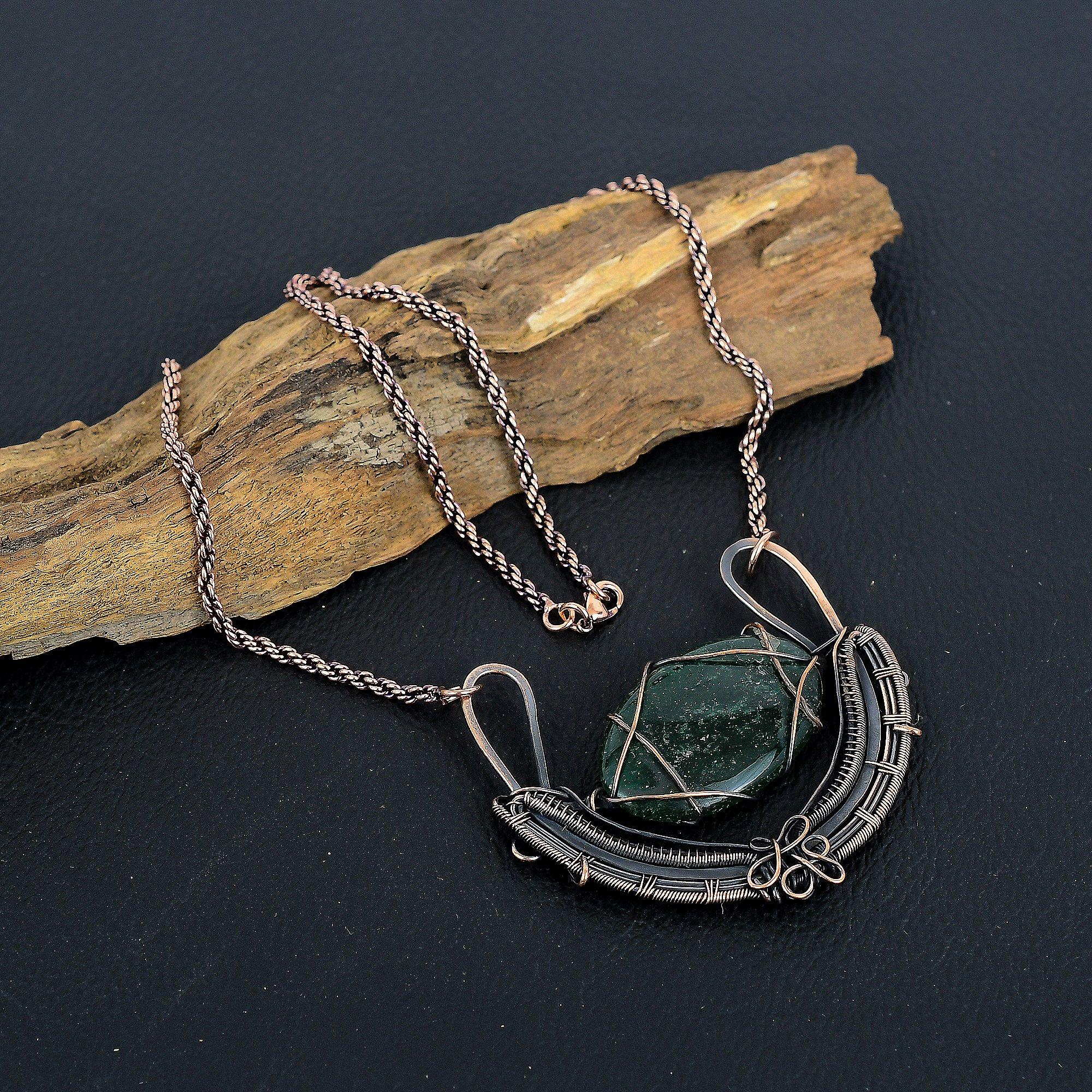 Gorgeous Green Jade Gemstone Handmade Copper Wire Wrap Jewelry Pretty Necklace For Women