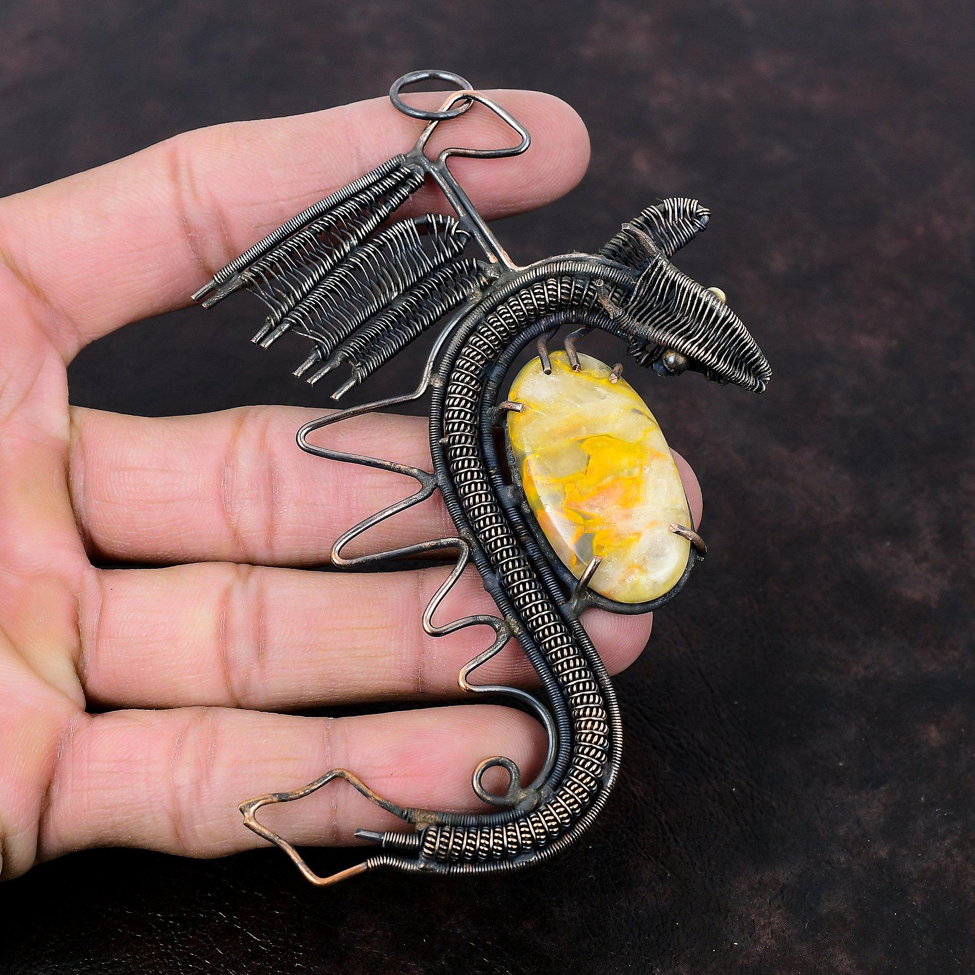 Bumble Bee Jasper Pendant Copper Wire Wrapped Pendant Beautiful Dragon Jewelry Handmade Gemstone Pendant Copper Wire Jewelry Gift For Women