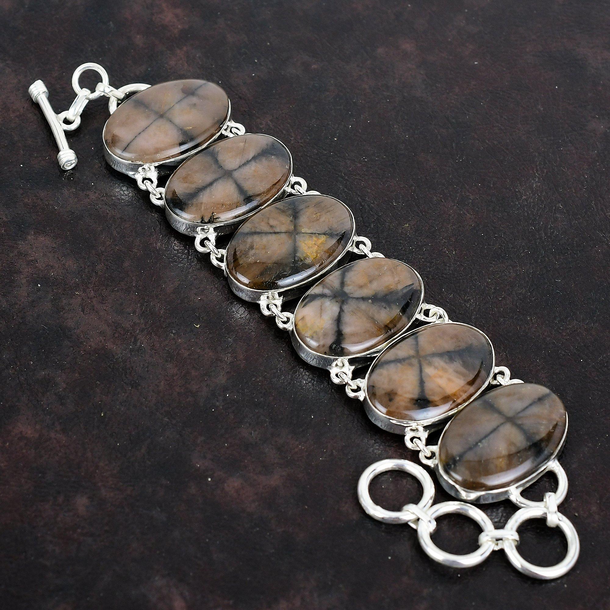 Chiastolite bracelet real gemstone bracelet elegant jewelry 925 sterling silver bracelet handmade adjustable chain bracelet gifts for mother