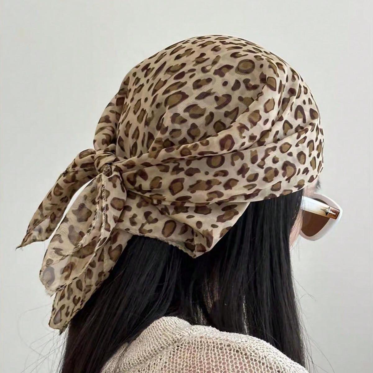 Retro Leopard Print Square Scarf for Women Satin Thin Edge Scarves Head Band Fashion Y2K Lady Hair Shawl Wrap Female Neckerchief