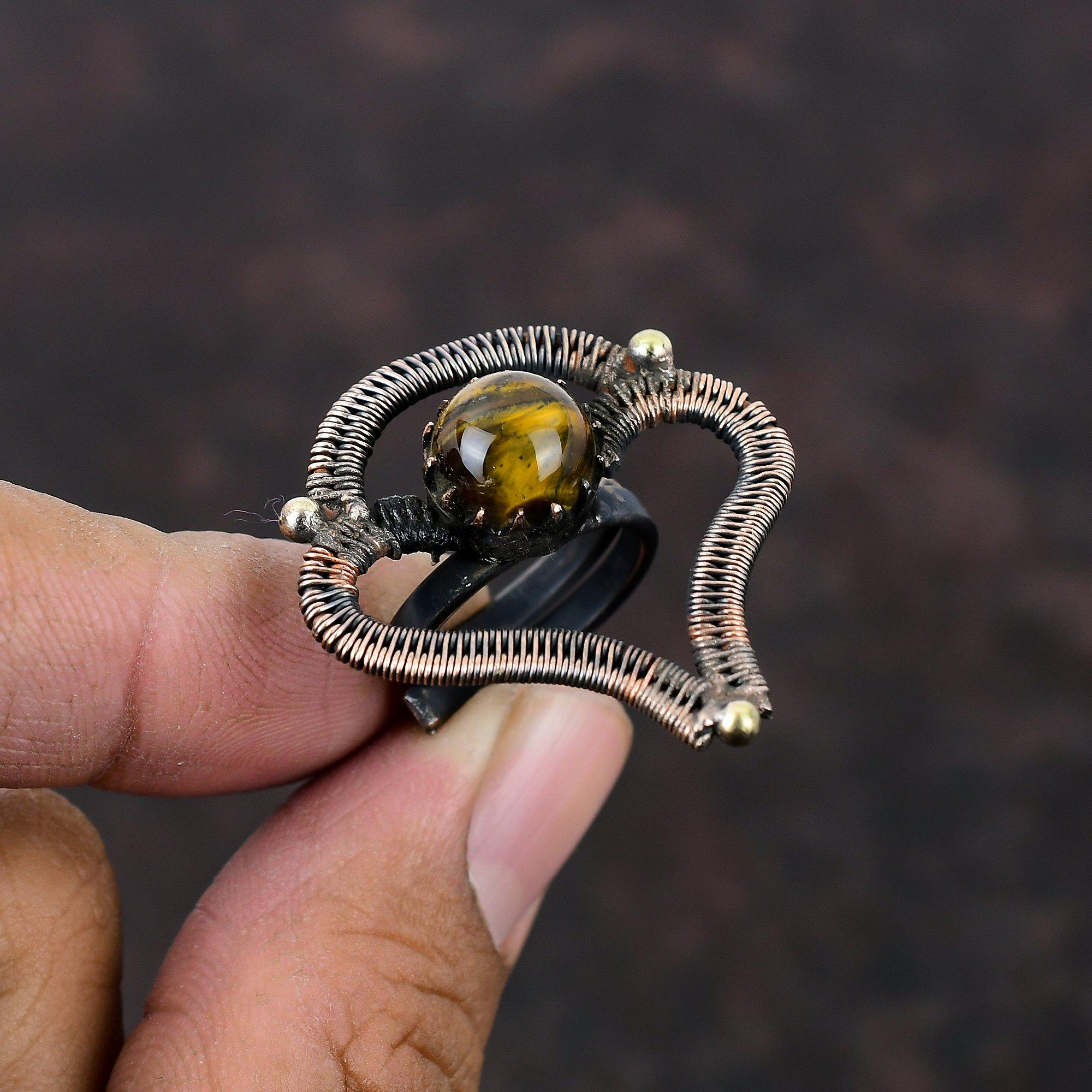 Tiger's Eye Ring Copper Wire Wrapped Ring Adjustable Ring Handmade Designer Ring Original Gemstone Rings Copper Wire Jewelry Gift For Mother