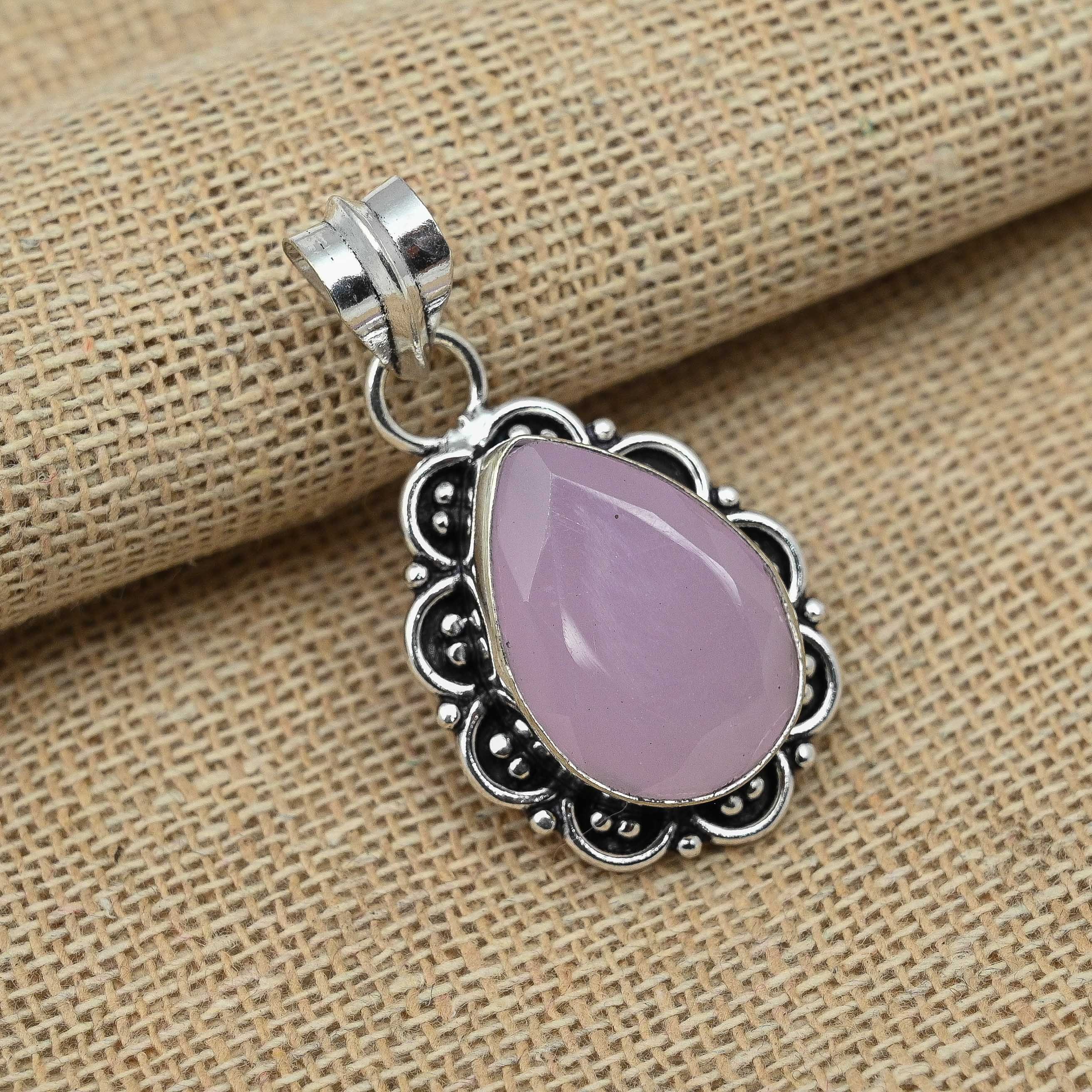 Pink Chalcedony Gemstone Handmade 925 Sterling Silver Charming Pendant Jewelry For Her