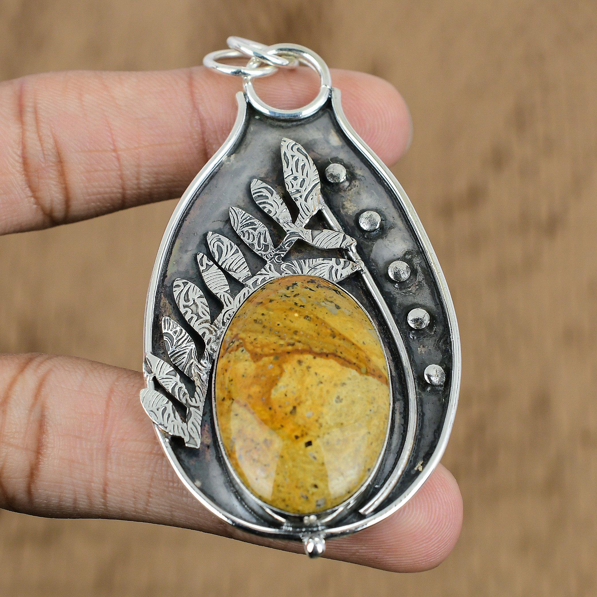 Birthday Gift For Her Natural Picasso Jasper Gemstone Pendant 925 Silver