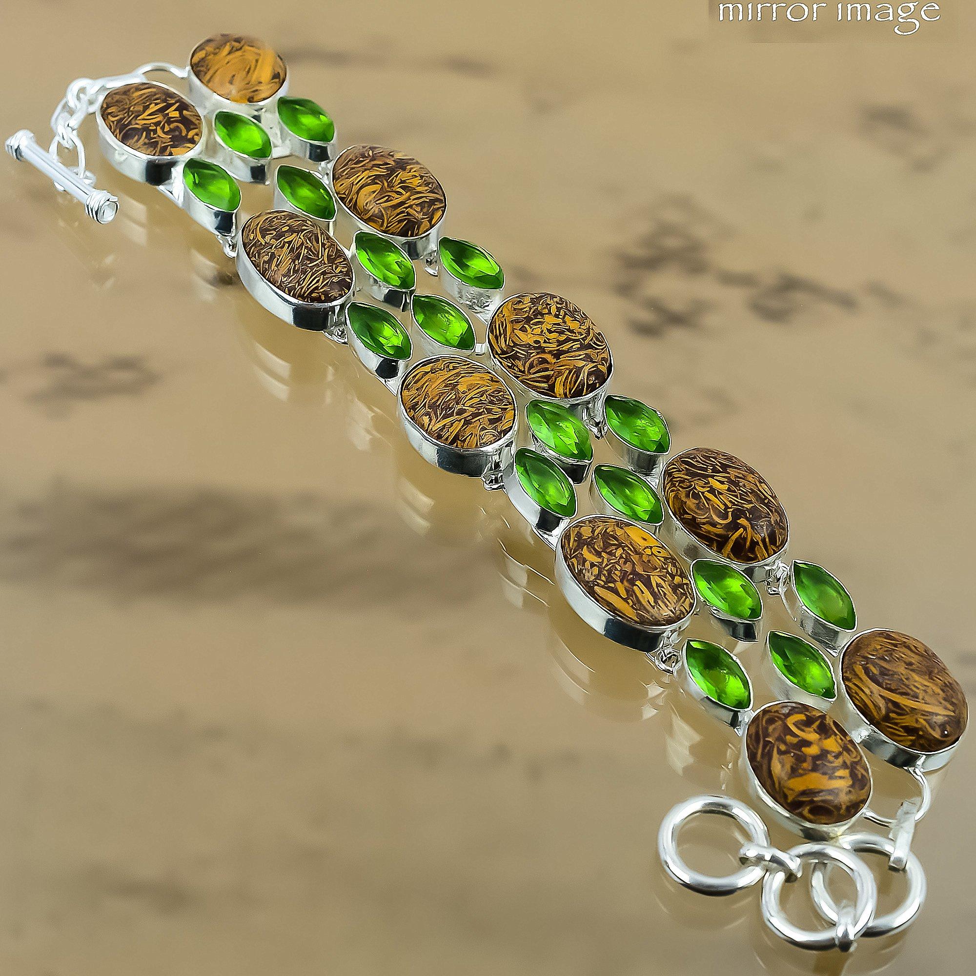 Gift For Her 925 Silver Natural Mariam Jasper Gemstone Chain Adjustable Bracelet