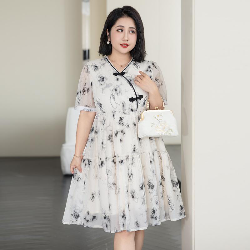 Neue chinesische Sommerkleider für Damen in Übergröße, täglicher chinesischer Stil, Tuschmalerei