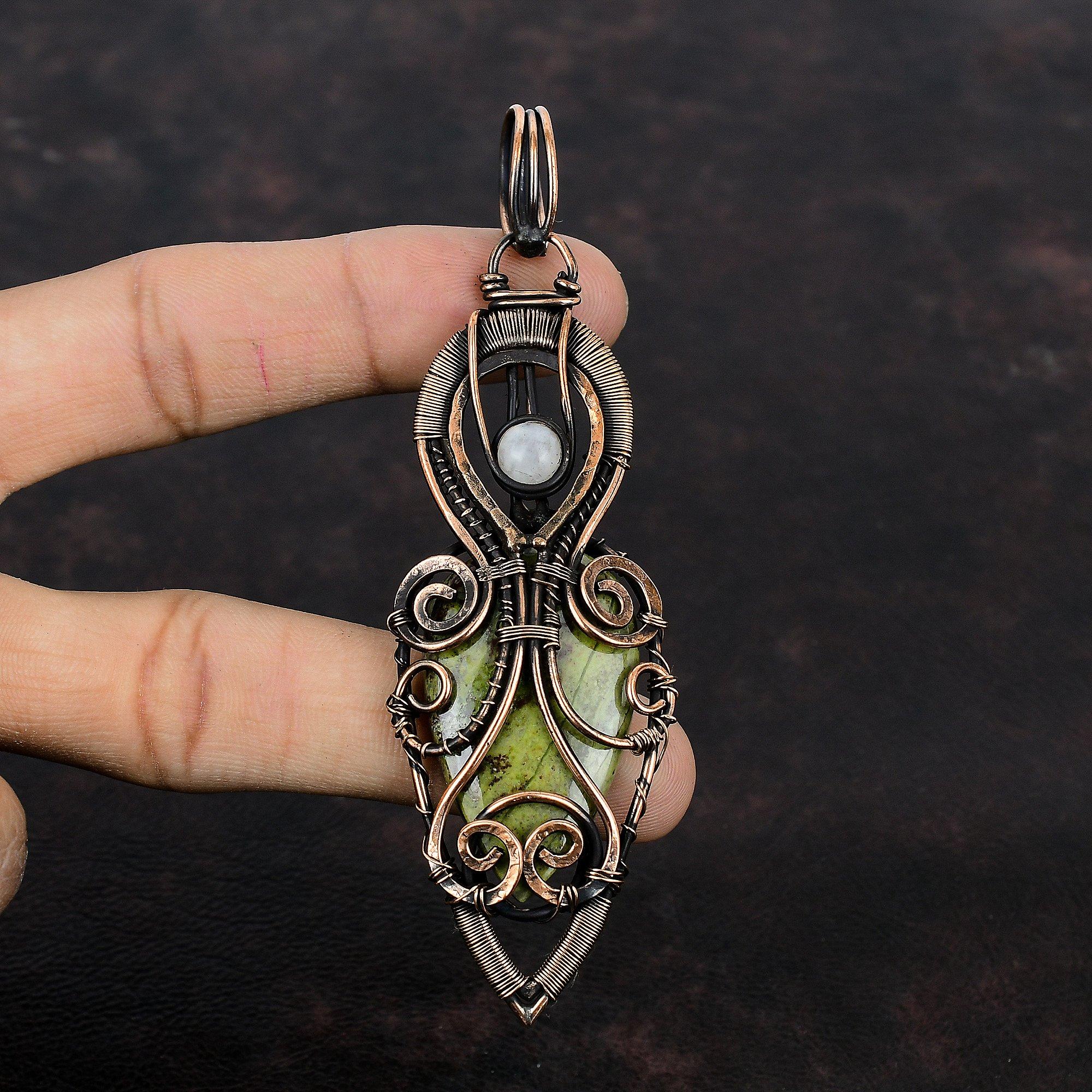 Dragon Bloodstone Pendant Copper Wire Wrapped Gemstone Pendant Rainbow Moonstone Pendant Copper Wire Jewelry Handmade Pendant Gift For Mom