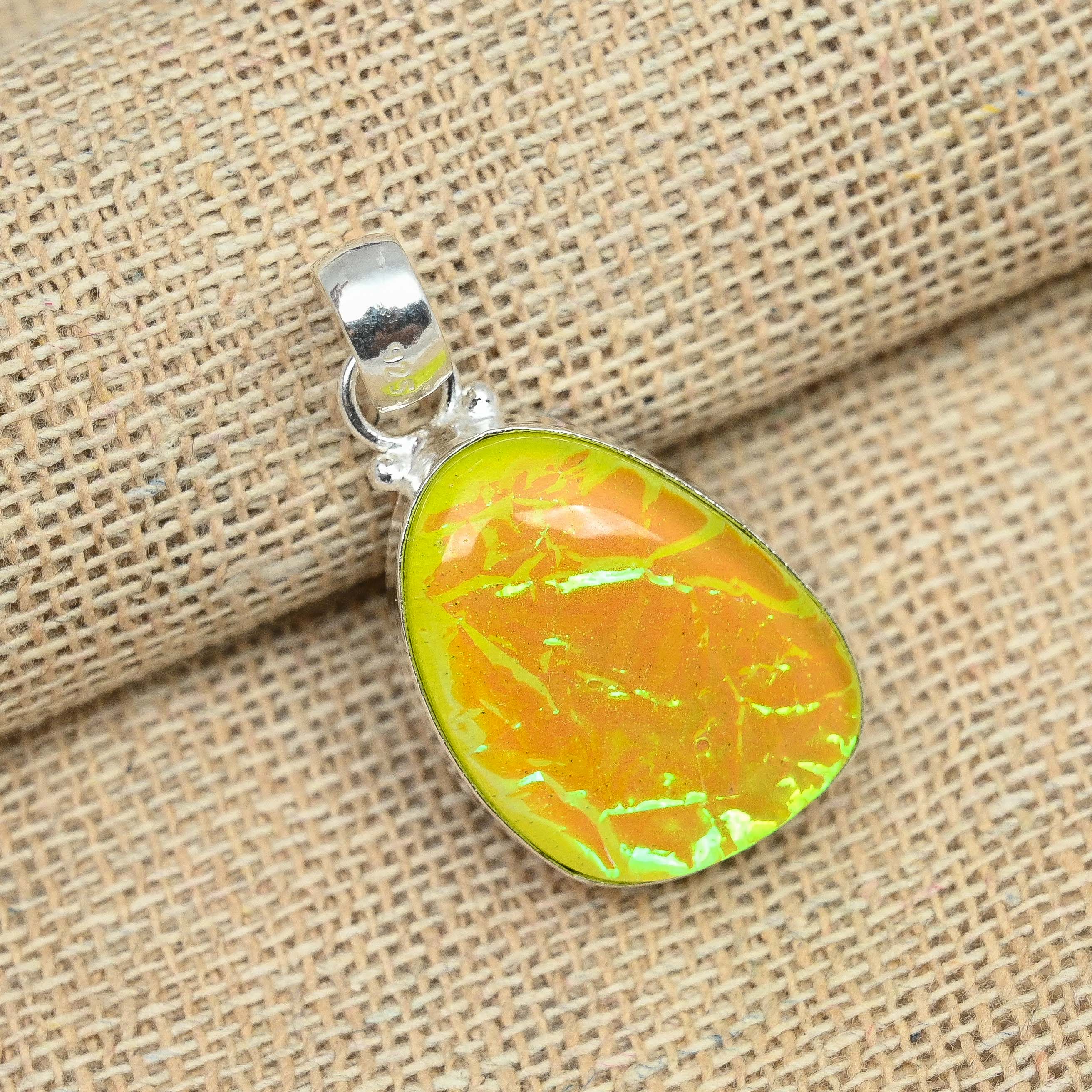 Yellow Triplet Opal Gemstone 925 Sterling Silver Handmade Fancy Pendant Jewelry