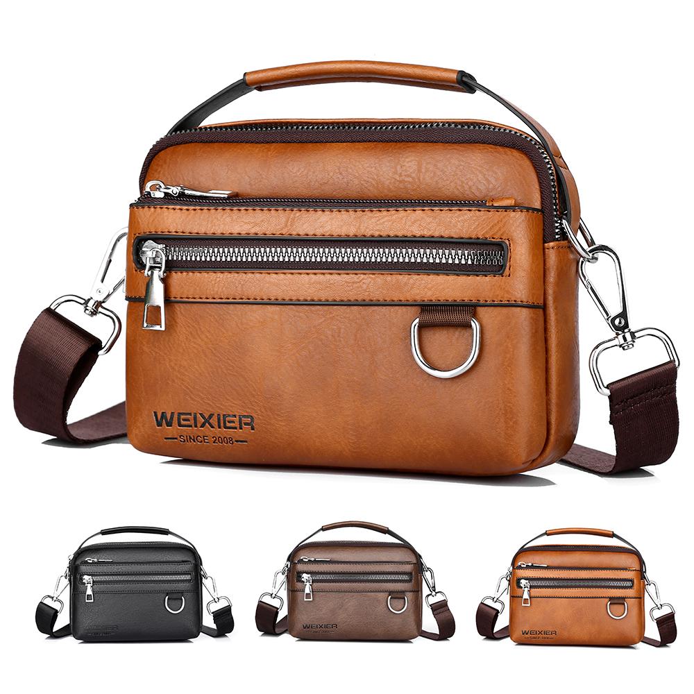 WEIXIER Men's Leather Crossbody Shoulder Bag Waterproof Messenger Bag Sling Satchel Bag for Work Business Travel