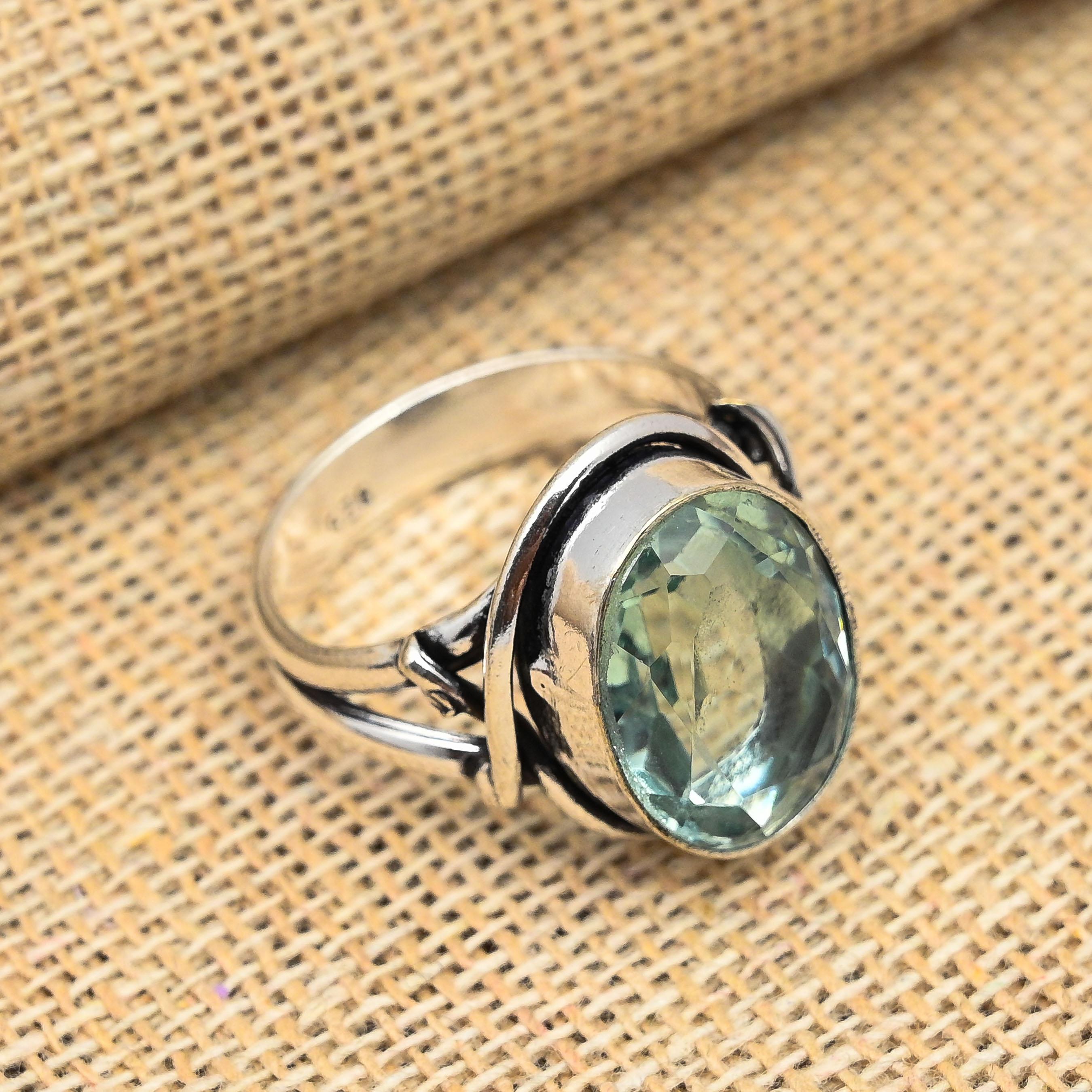 Anel de joia feito à mão em prata esterlina 925 com pedra preciosa Aqua Apatite incrível para presente