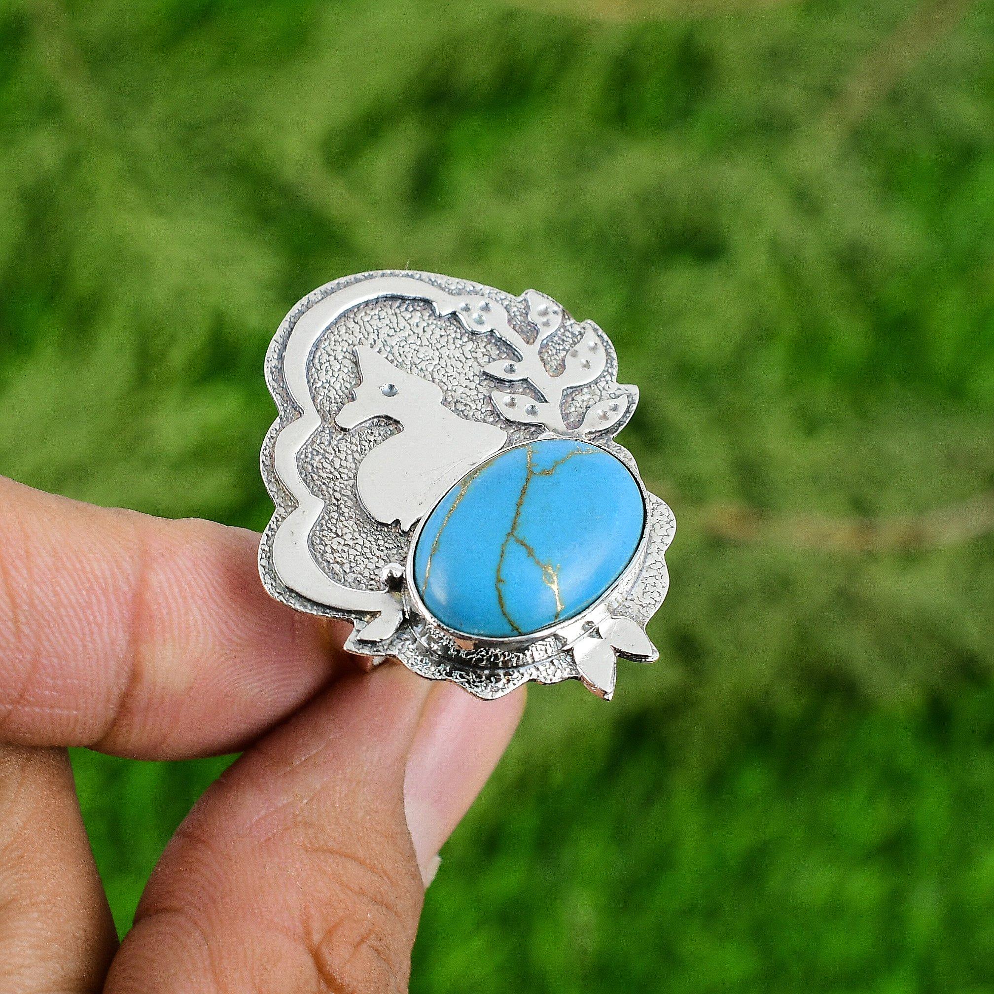 925 Sterling Silver Natural Copper Arizona Turquoise Multi Stone Ring Jewelry